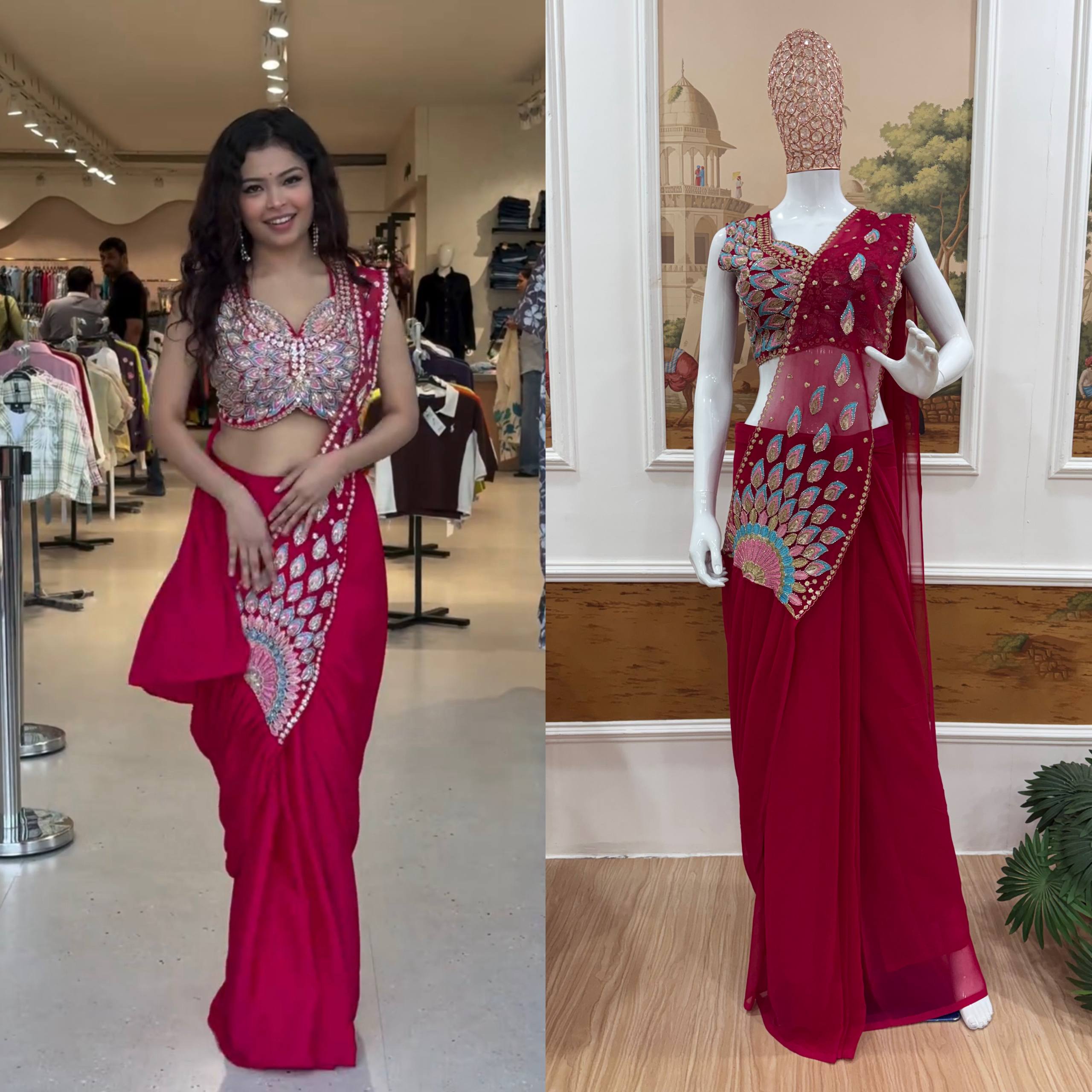 Designer Draped Saree Set with Statement Embroidered Blouse