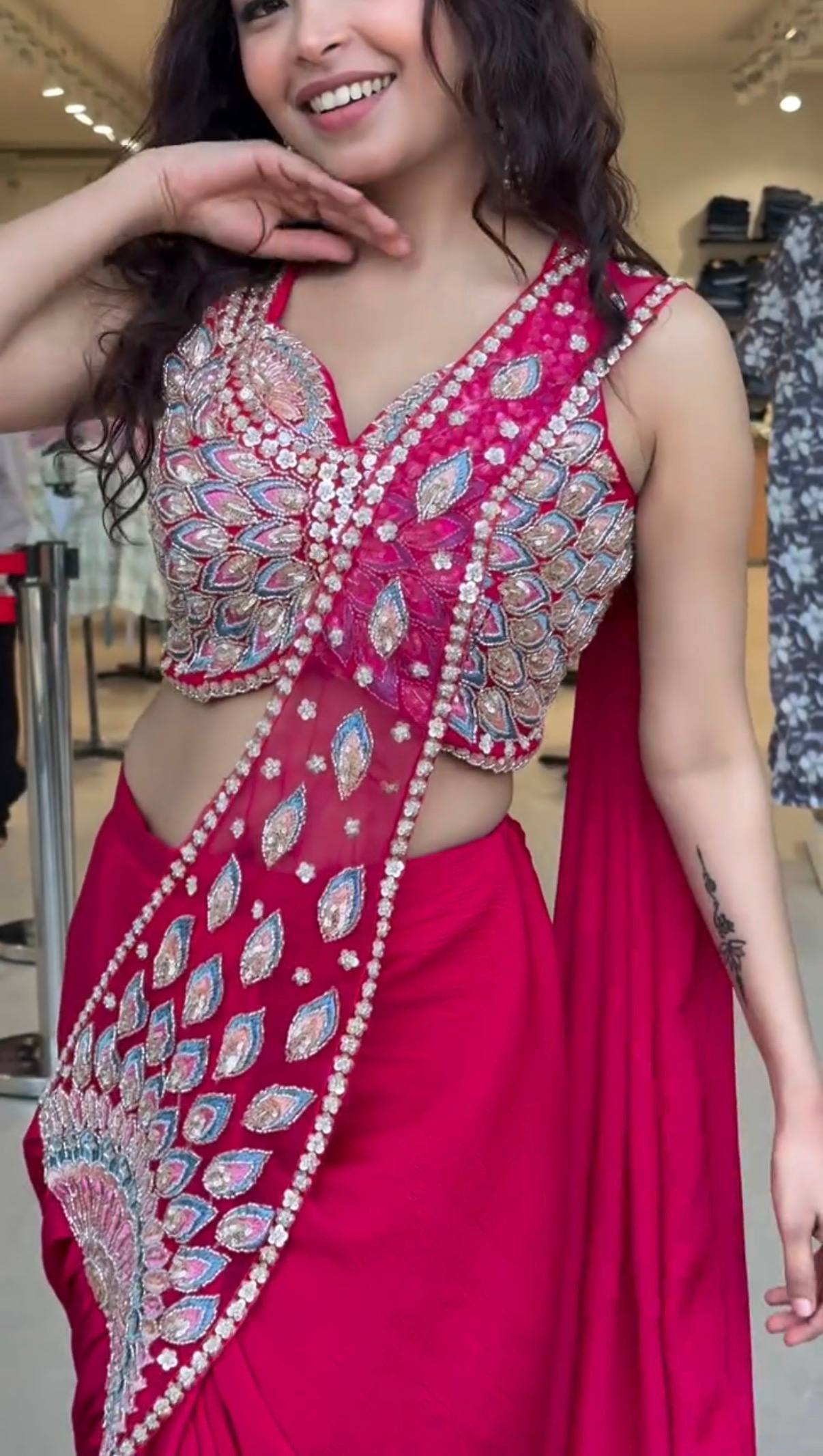 Designer Draped Saree Set with Statement Embroidered Blouse