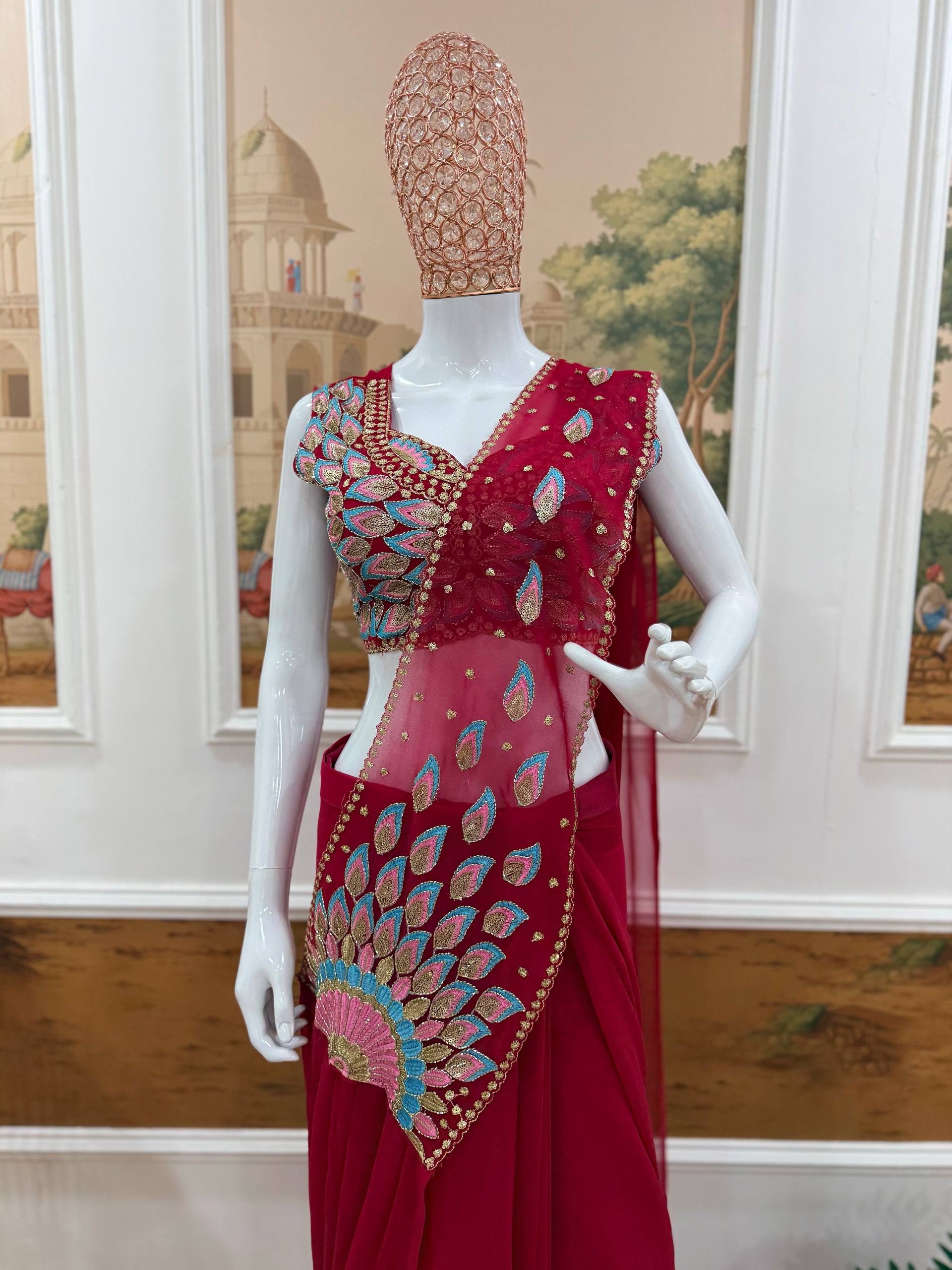 Designer Draped Saree Set with Statement Embroidered Blouse