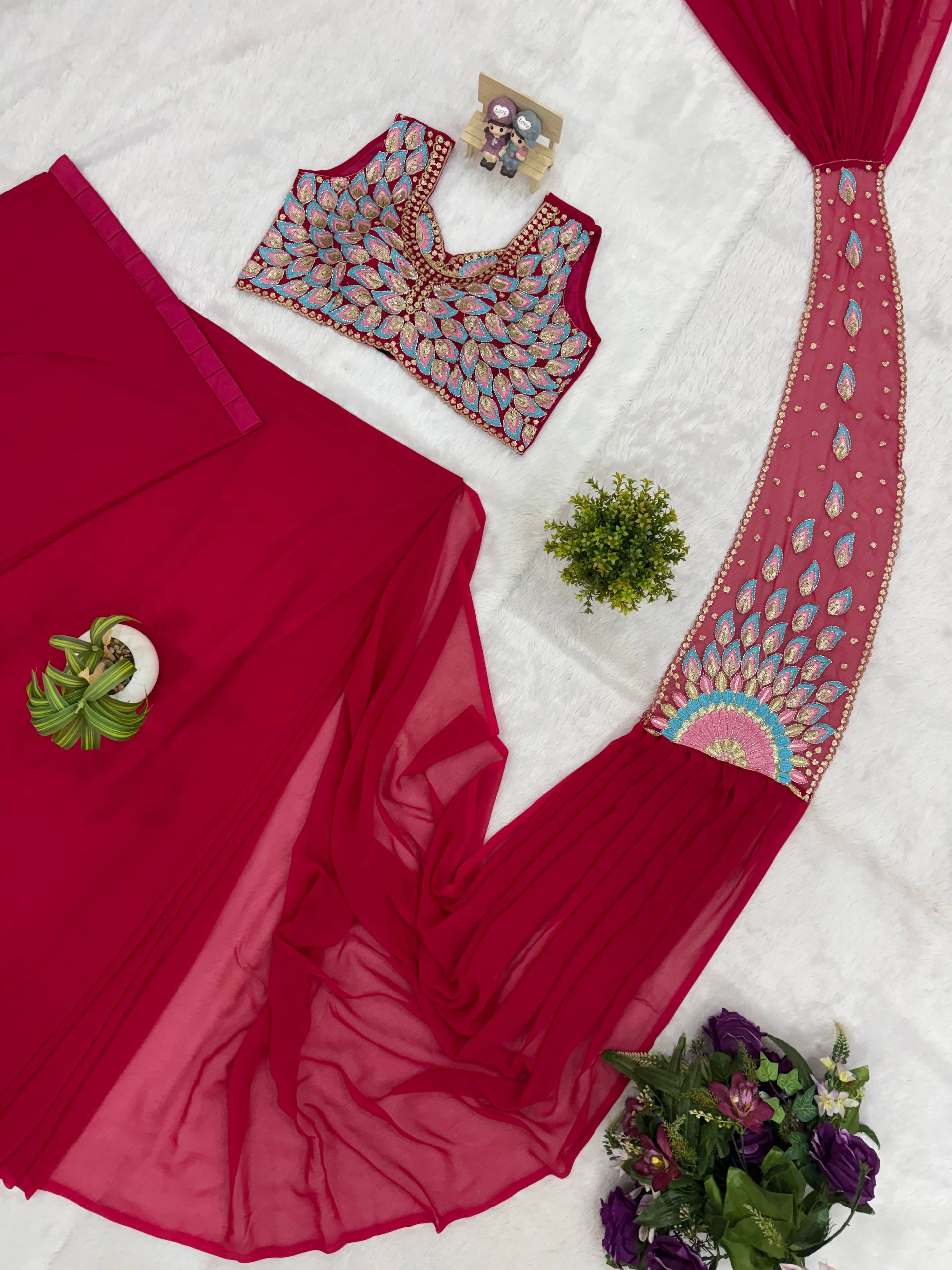 Designer Draped Saree Set with Statement Embroidered Blouse