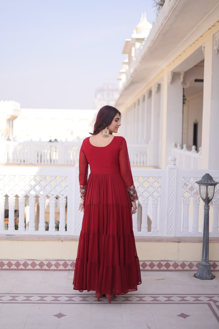 Women’s Designer Anarkali Gown | Embroidered Party Wear Ethnic Dress with Long Sleeves | Festive & Wedding Wear