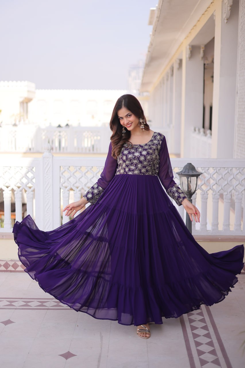 Women’s Designer Anarkali Gown | Embroidered Party Wear Ethnic Dress with Long Sleeves | Festive & Wedding Wear