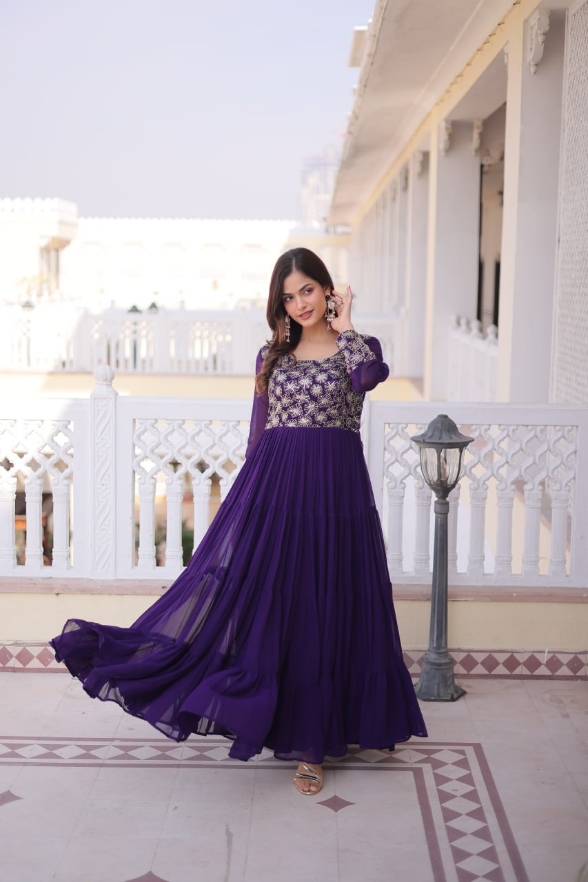 Women’s Designer Anarkali Gown | Embroidered Party Wear Ethnic Dress with Long Sleeves | Festive & Wedding Wear