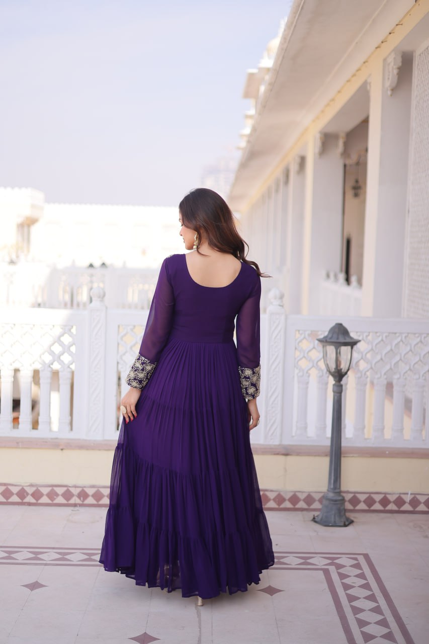 Women’s Designer Anarkali Gown | Embroidered Party Wear Ethnic Dress with Long Sleeves | Festive & Wedding Wear