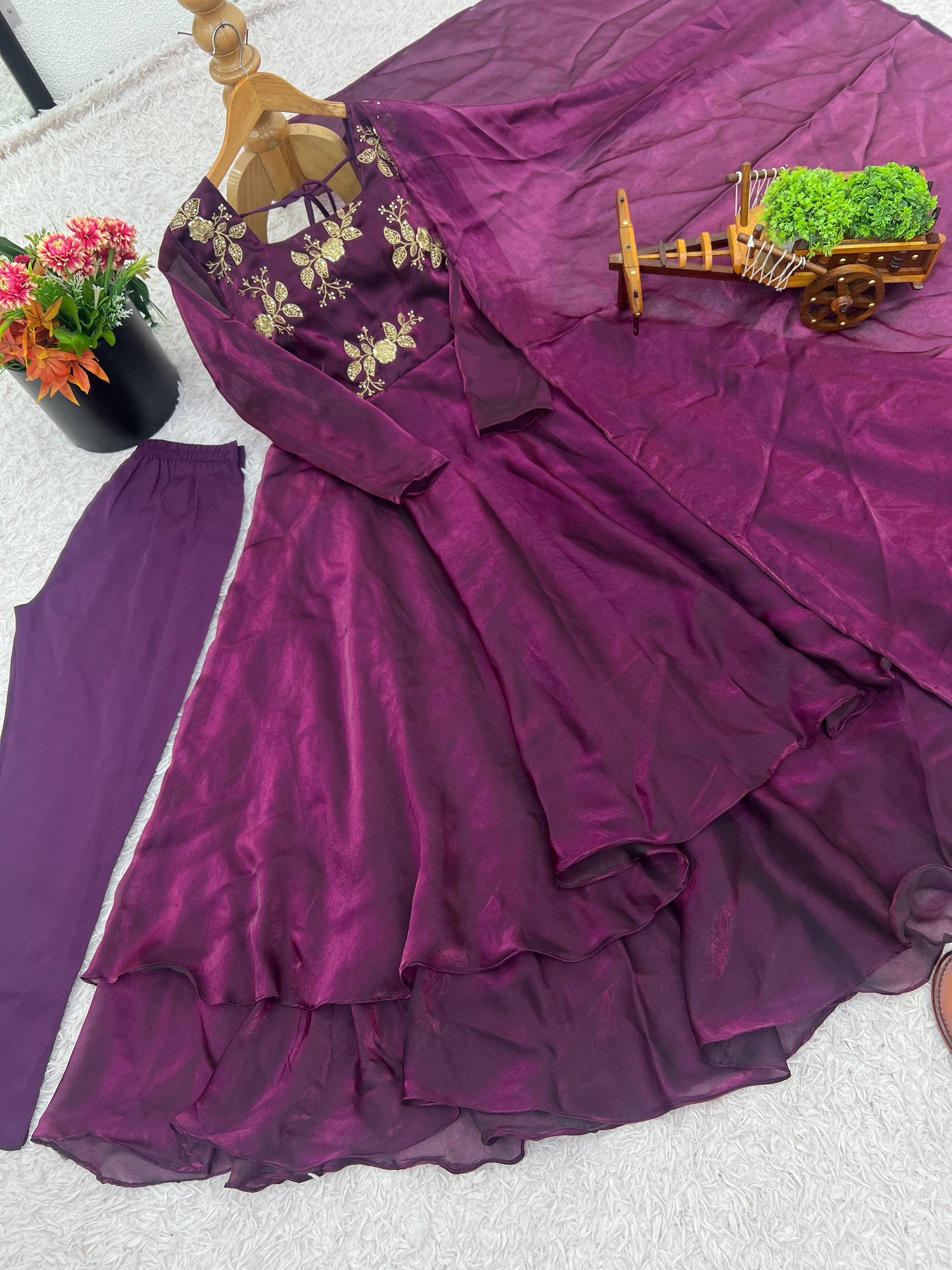 Heavy Designer Party Wear Look Gown-Dupatta and Bottom with Embroidery Sequence Work