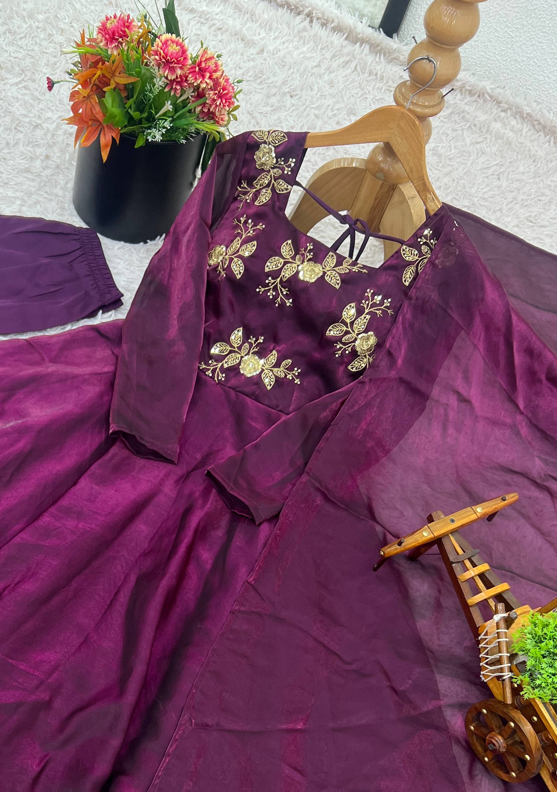 Heavy Designer Party Wear Look Gown-Dupatta and Bottom with Embroidery Sequence Work