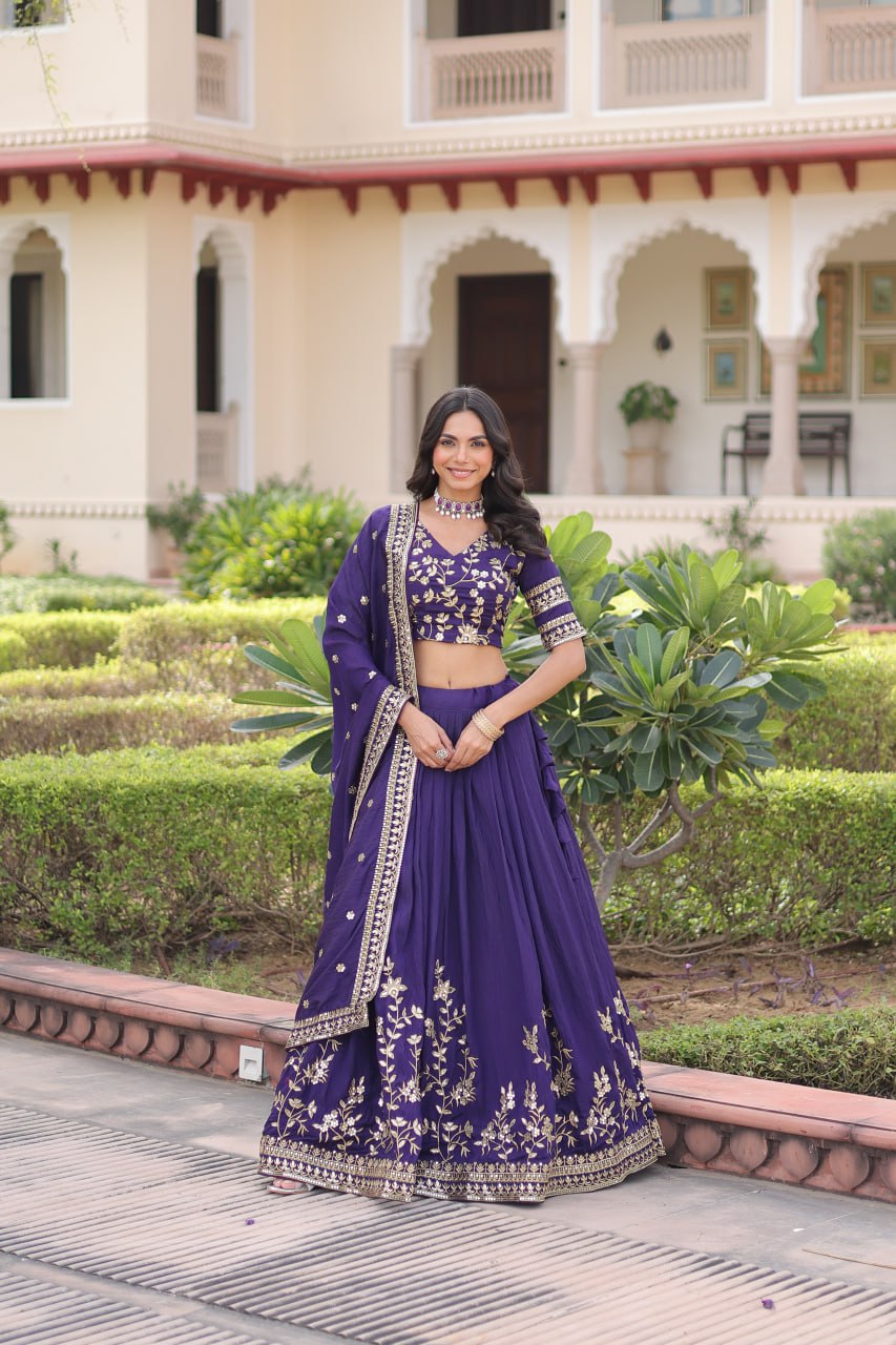 Navy Blue Vichitra Embroidery Work Lehenga Choli