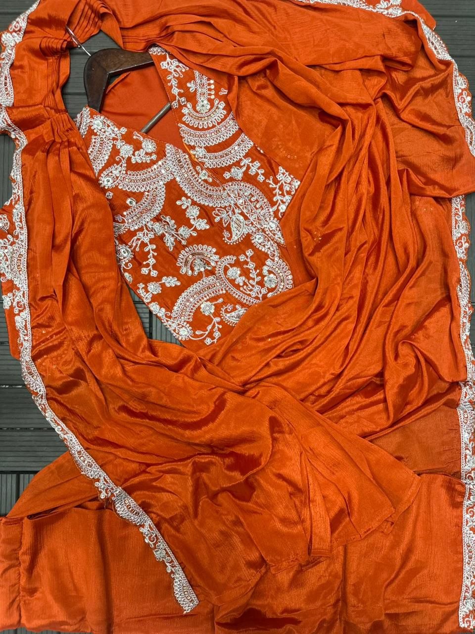 New Super Trending Embroidery Sequence work ready to wear saree with full koti