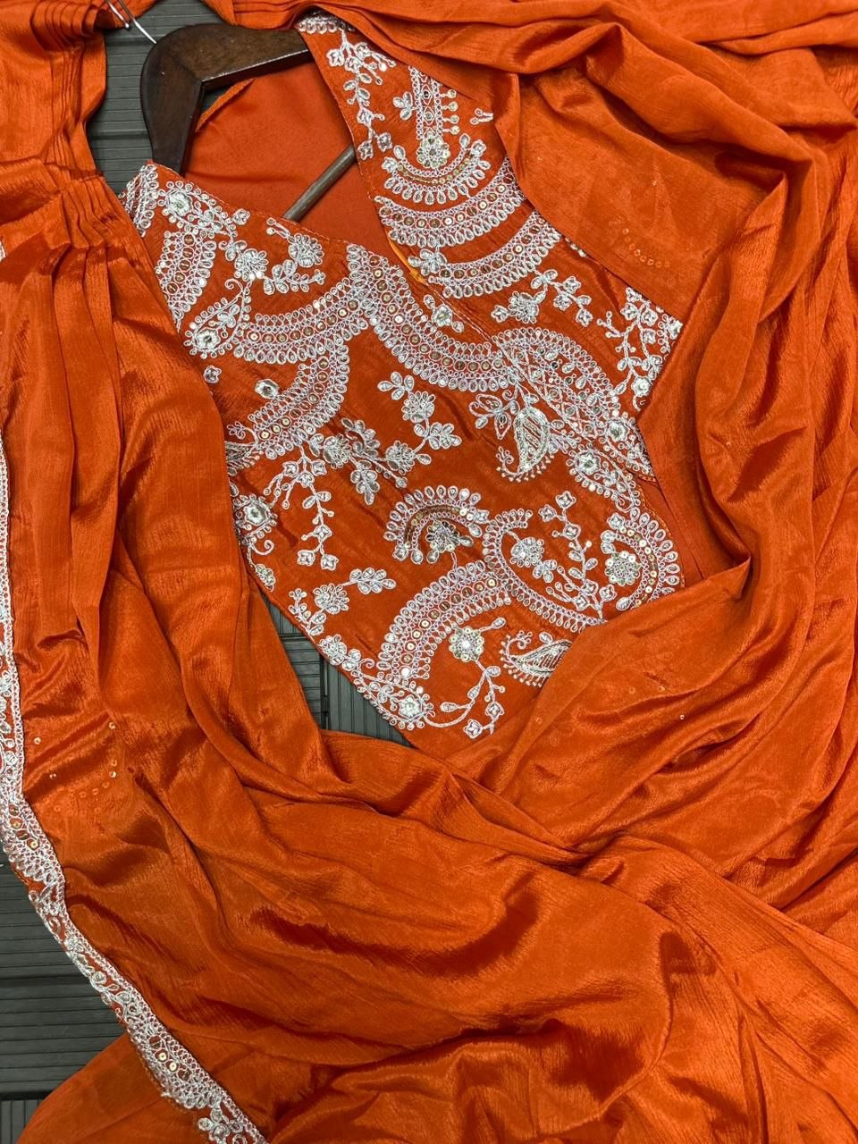 New Super Trending Embroidery Sequence work ready to wear saree with full koti