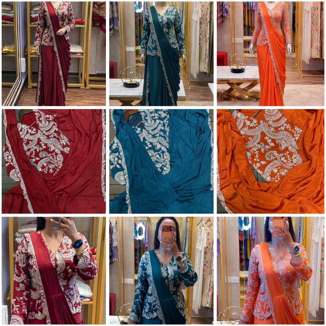 New Super Trending Embroidery Sequence work ready to wear saree with full koti
