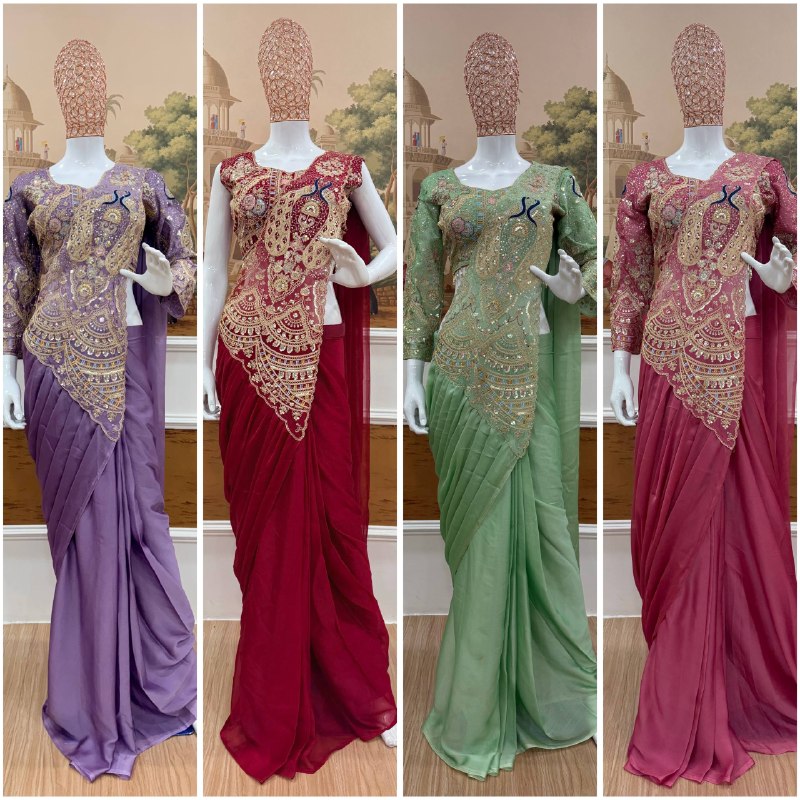 Designer Ready-to-Wear Saree with Heavy Embroidered Blouse – Premium Wedding & Party Wear
