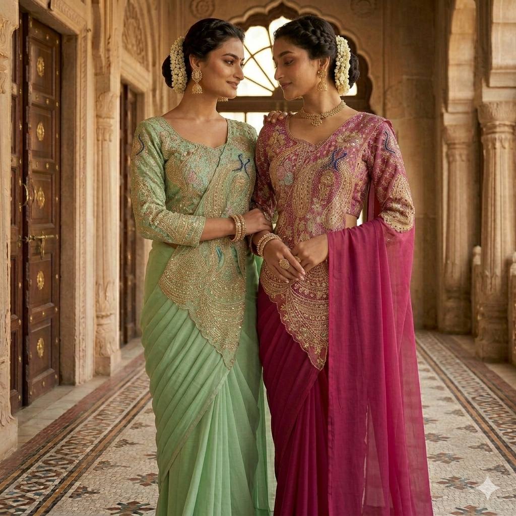 Designer Ready-to-Wear Saree with Heavy Embroidered Blouse – Premium Wedding & Party Wear