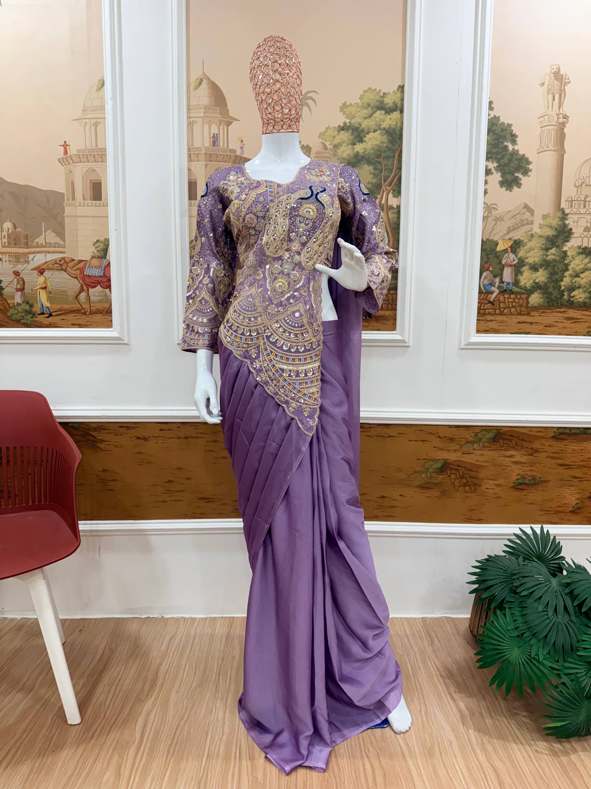 Designer Ready-to-Wear Saree with Heavy Embroidered Blouse – Premium Wedding & Party Wear