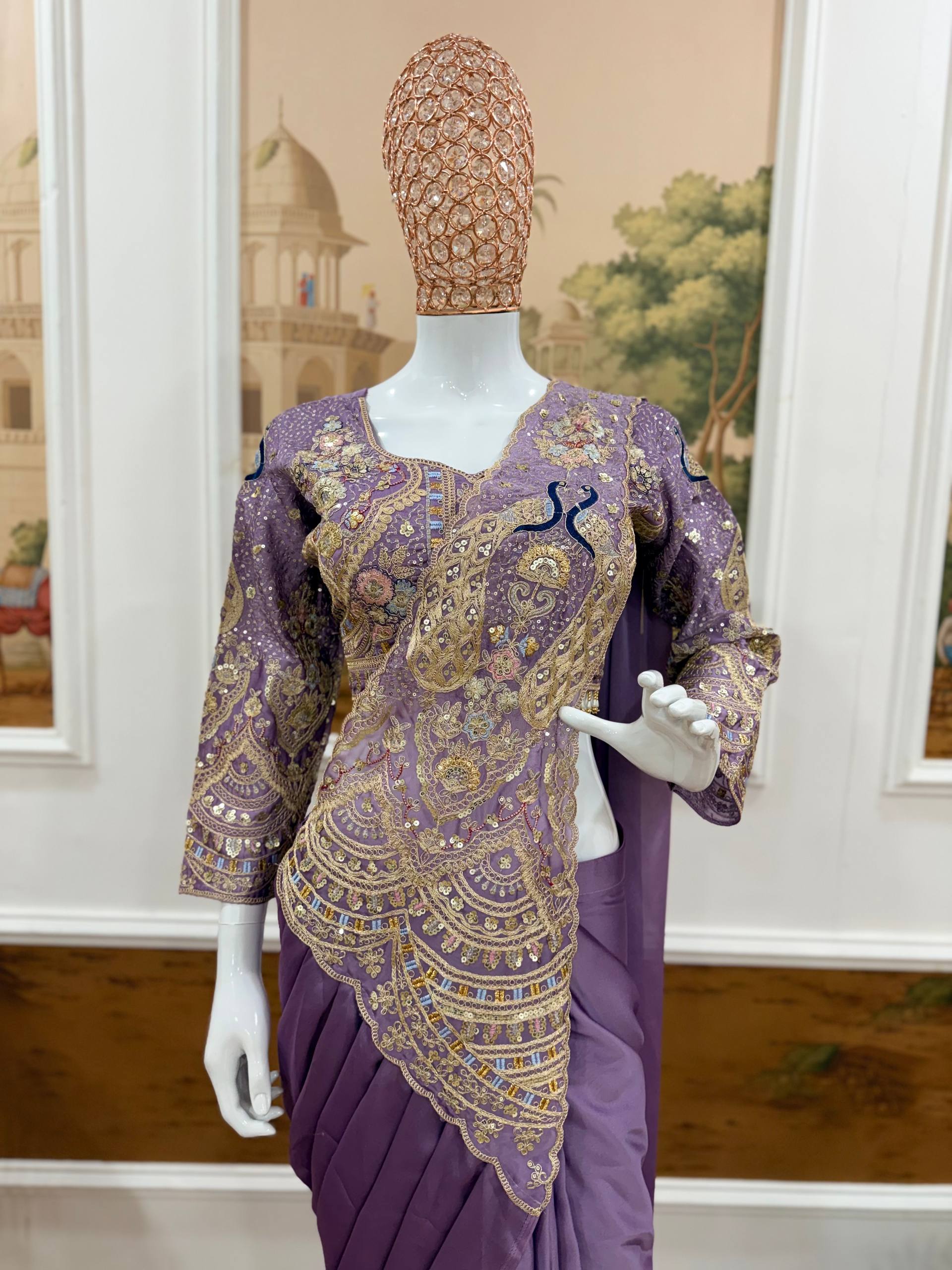 Designer Ready-to-Wear Saree with Heavy Embroidered Blouse – Premium Wedding & Party Wear