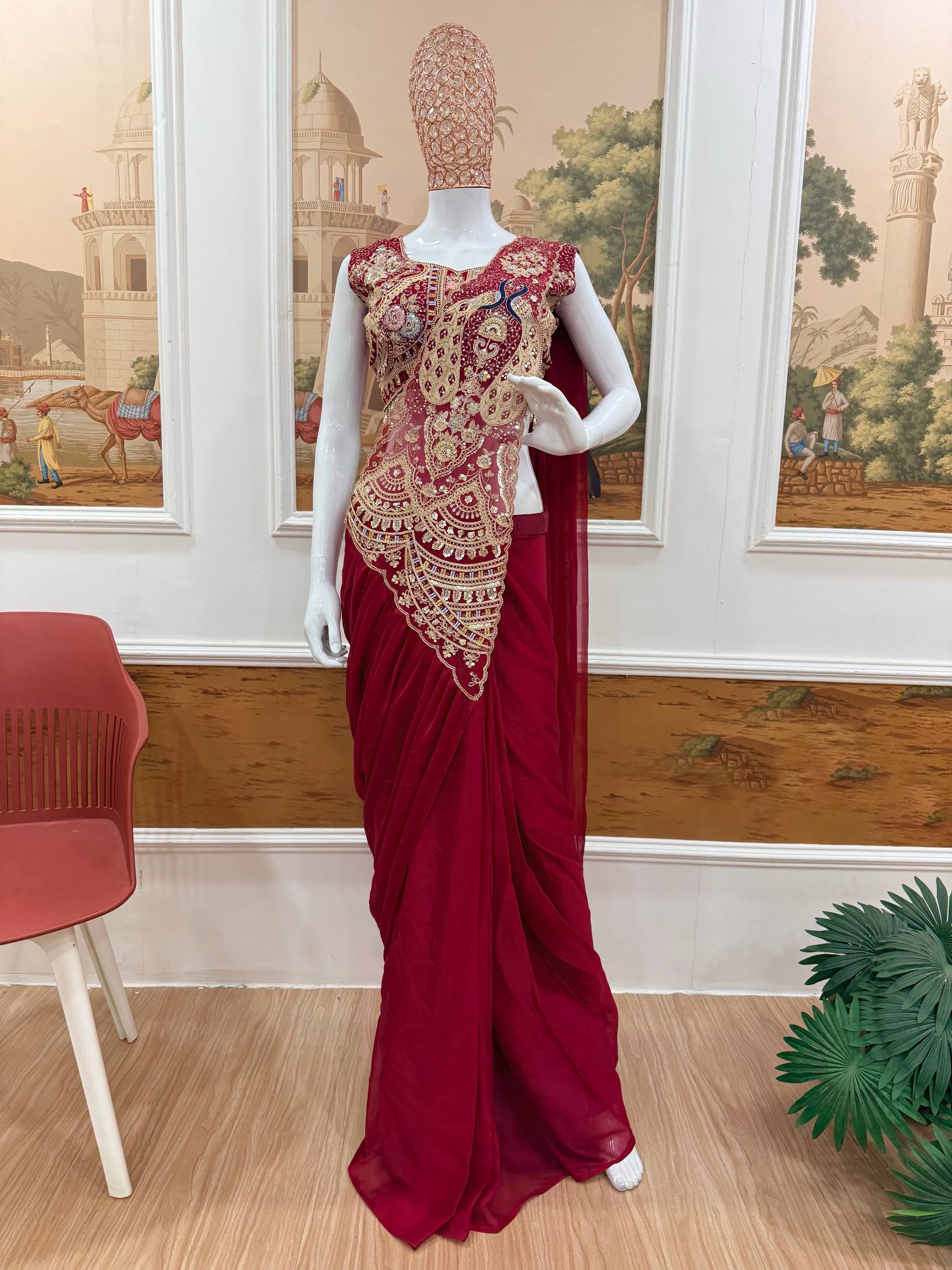 Designer Ready-to-Wear Saree with Heavy Embroidered Blouse – Premium Wedding & Party Wear