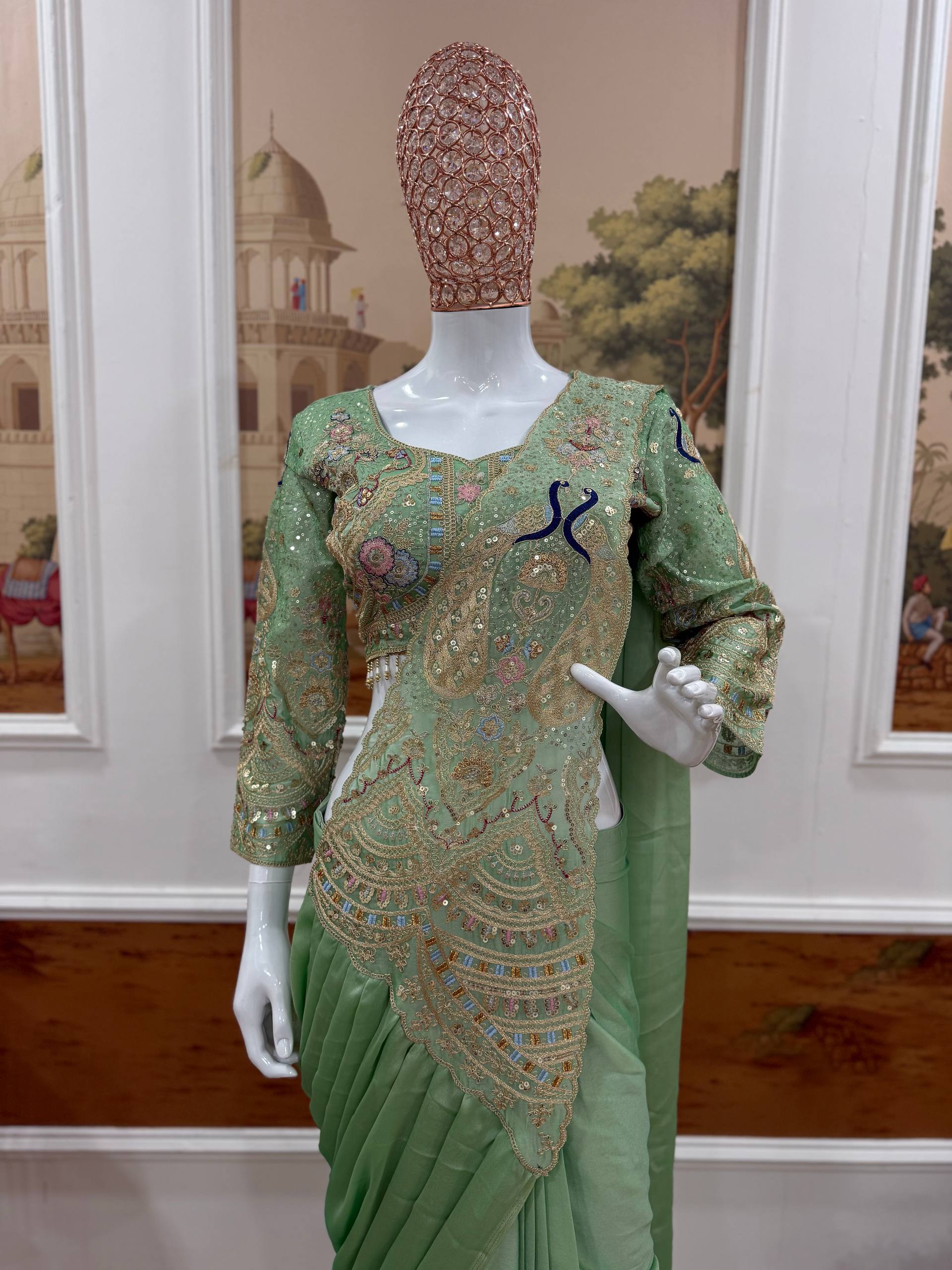 Designer Ready-to-Wear Saree with Heavy Embroidered Blouse – Premium Wedding & Party Wear
