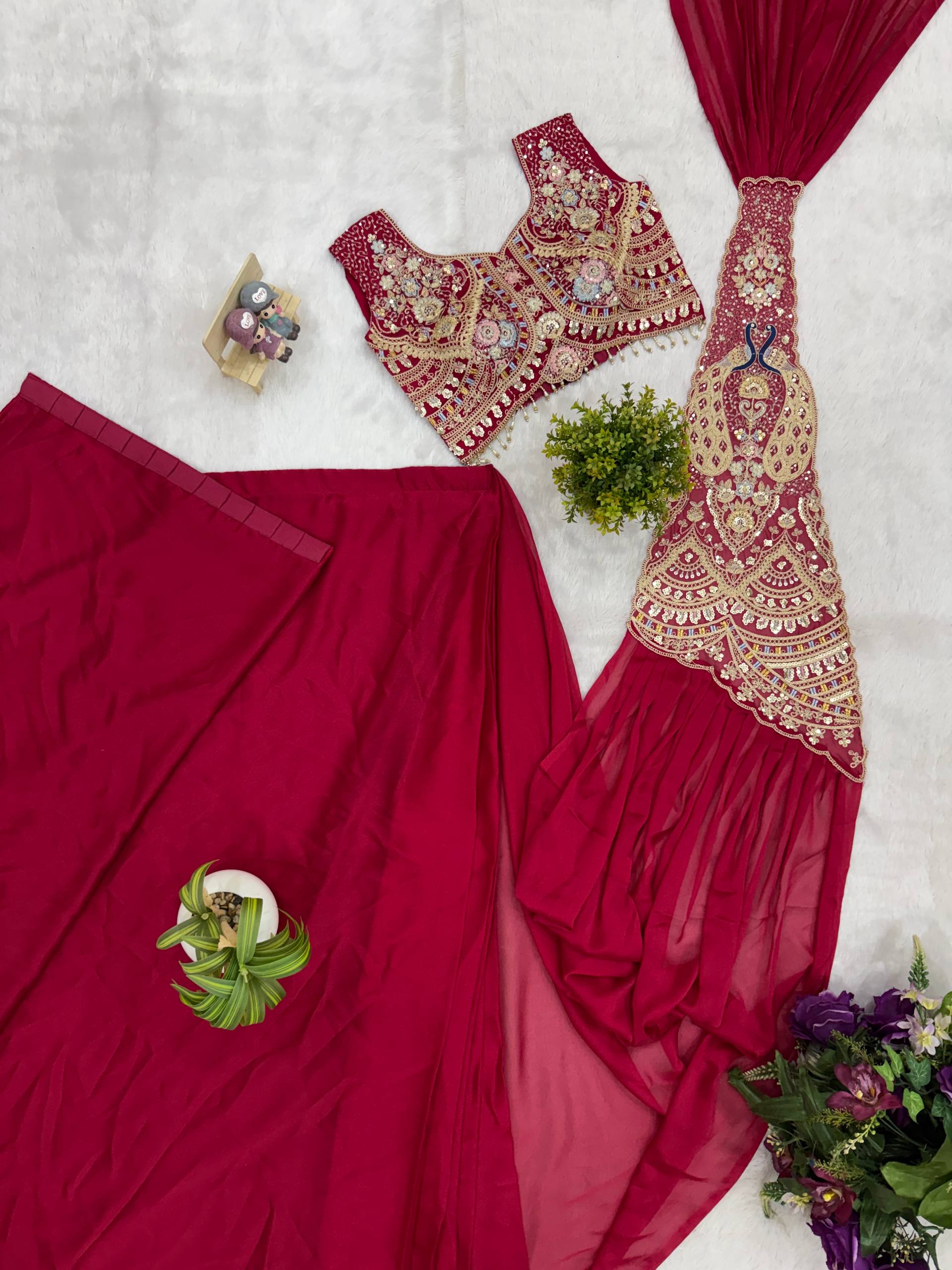 Designer Ready-to-Wear Saree with Heavy Embroidered Blouse – Premium Wedding & Party Wear