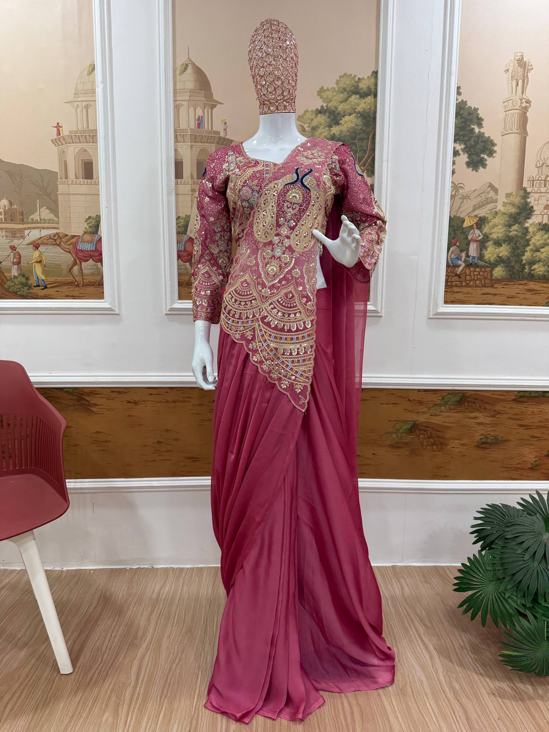 Designer Ready-to-Wear Saree with Heavy Embroidered Blouse – Premium Wedding & Party Wear