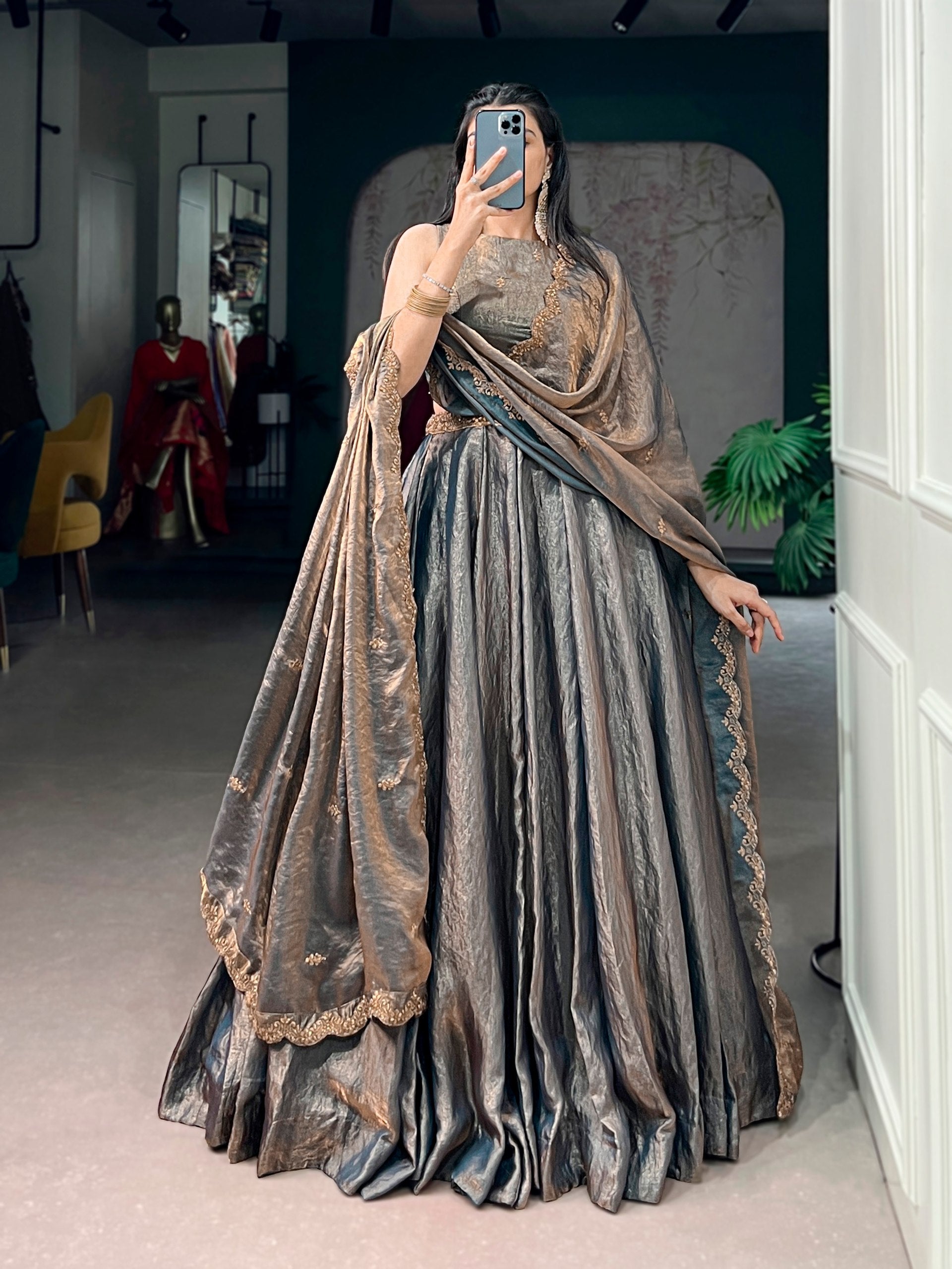 This dreamy pastel lehenga choli with gold lace is your perfect pick for an elegant festive look