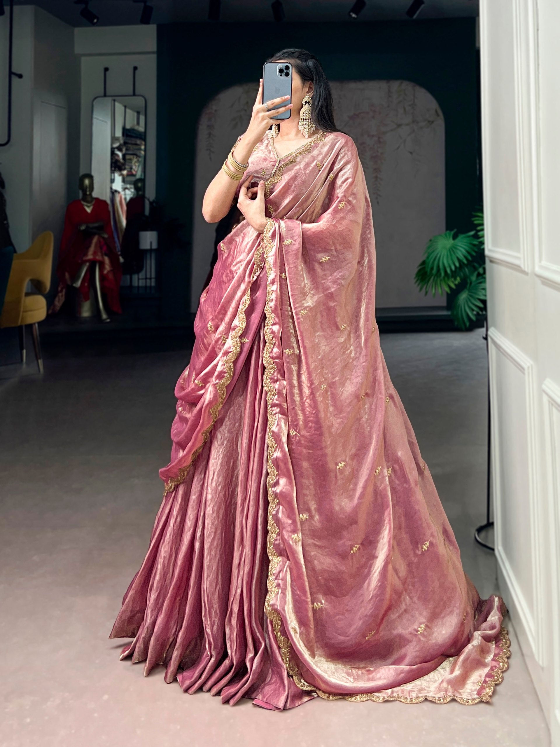 This dreamy pastel lehenga choli with gold lace is your perfect pick for an elegant festive look