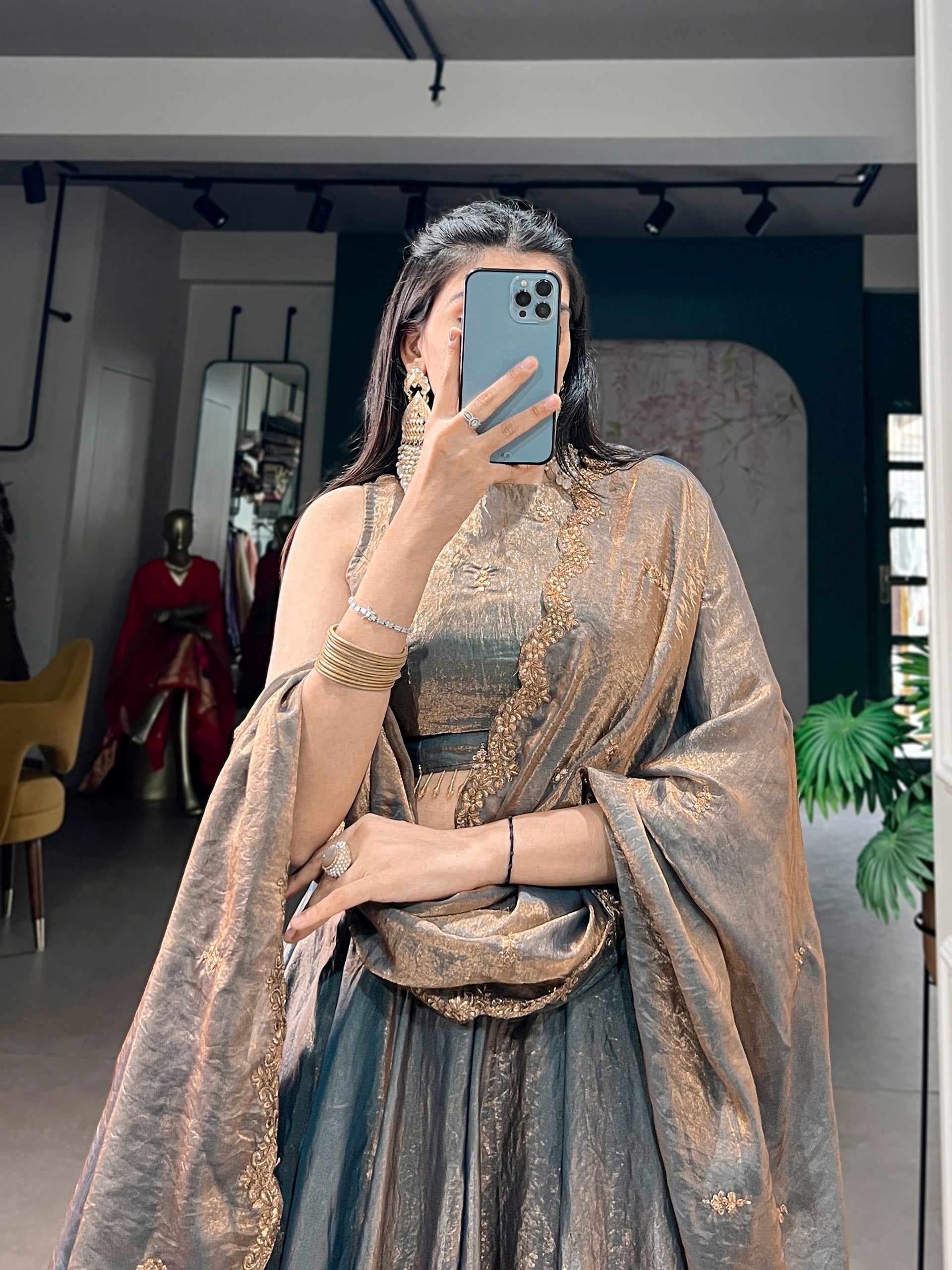 This dreamy pastel lehenga choli with gold lace is your perfect pick for an elegant festive look