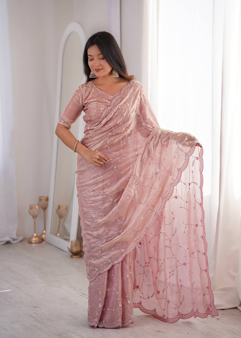 Designer Embroidered Saree for Women | Party Wear Lightweight Saree with Elegant Border | Festive & Wedding Collection