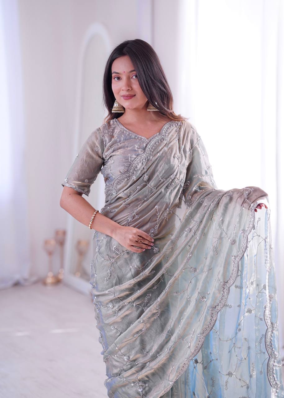 Designer Embroidered Saree for Women | Party Wear Lightweight Saree with Elegant Border | Festive & Wedding Collection