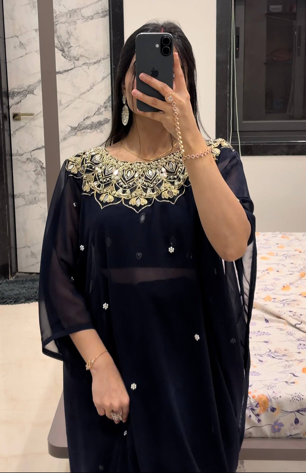 Elegant Kaftan Style Ready-to-Wear Saree with Heavy Embroidered Neck – Premium Party Wear