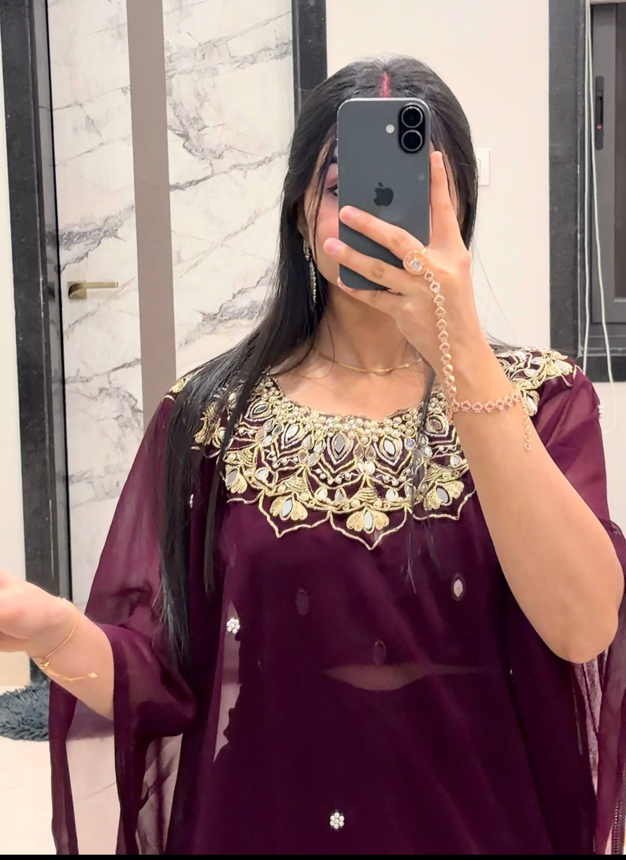 Elegant Kaftan Style Ready-to-Wear Saree with Heavy Embroidered Neck – Premium Party Wear