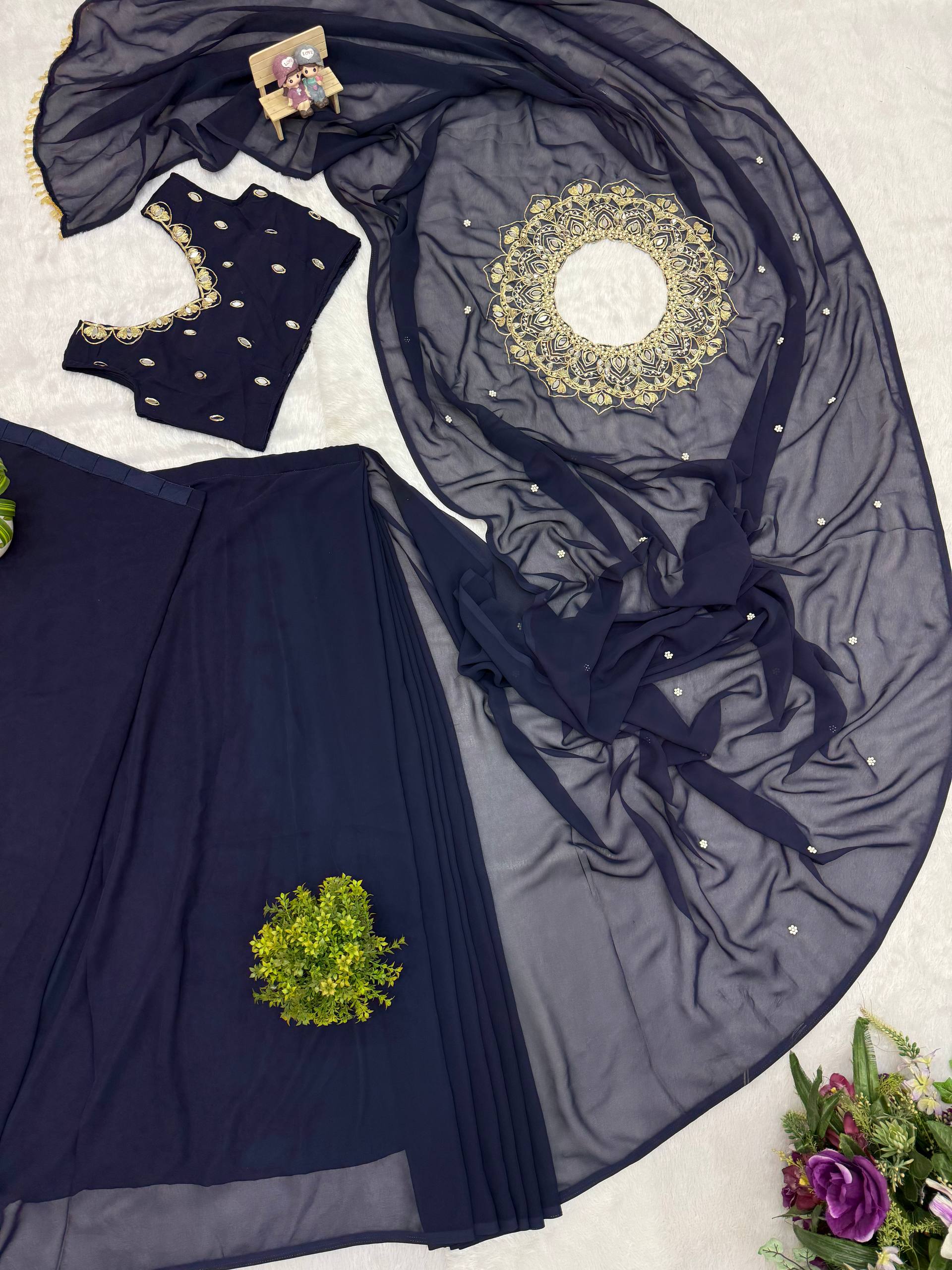 Elegant Kaftan Style Ready-to-Wear Saree with Heavy Embroidered Neck – Premium Party Wear