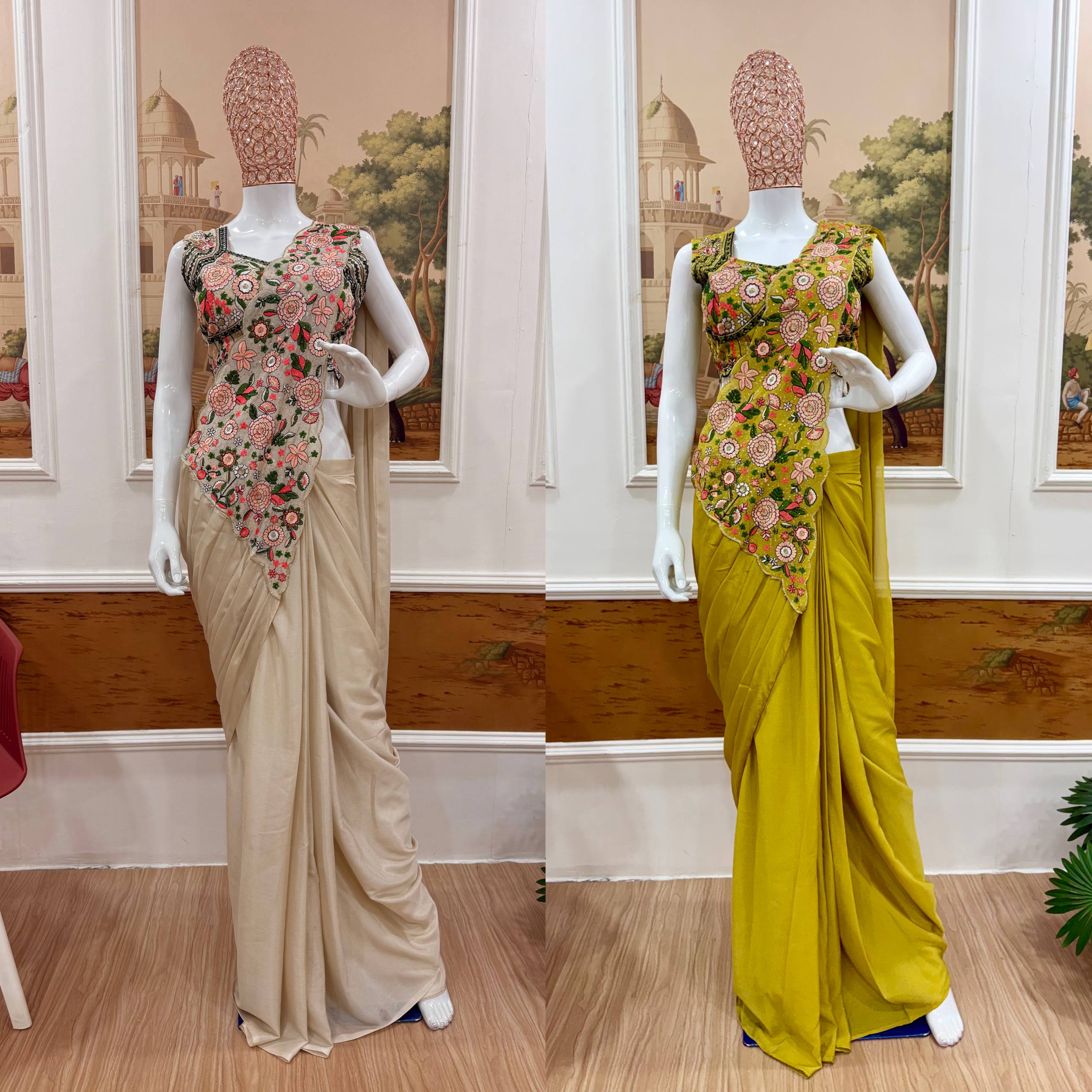 Elegant Ready Saree with Floral Embroidery Blouse – Festive & Wedding Wear