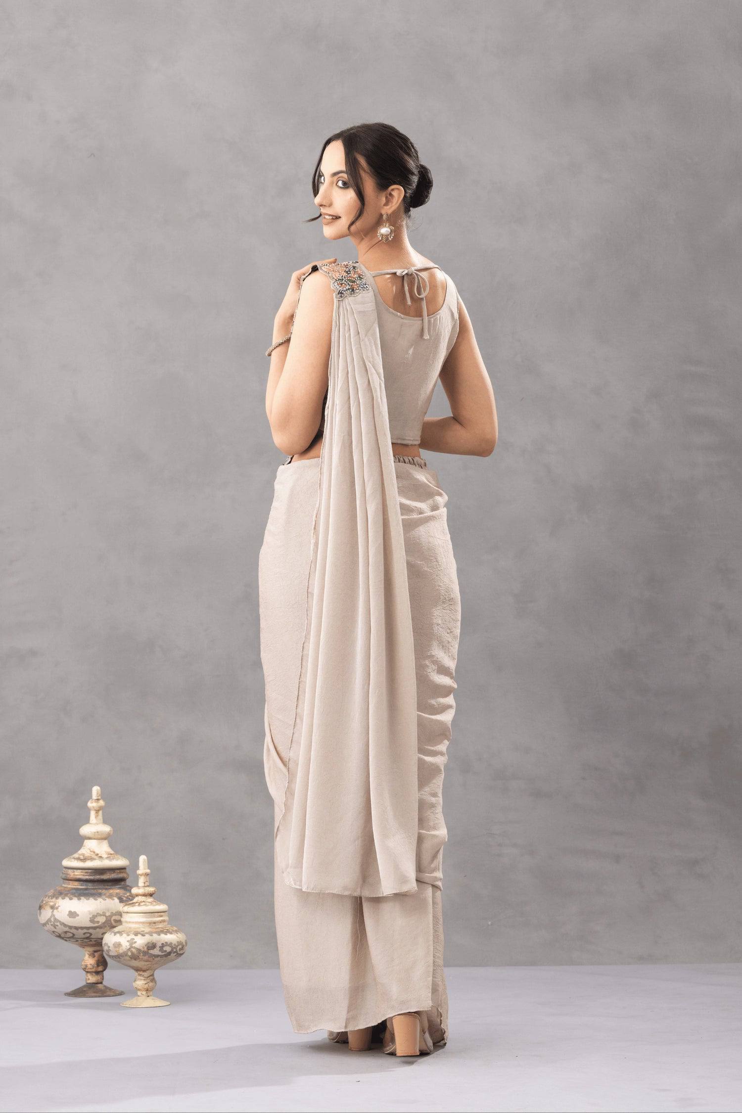Elegant Ready Saree with Floral Embroidery Blouse – Festive & Wedding Wear
