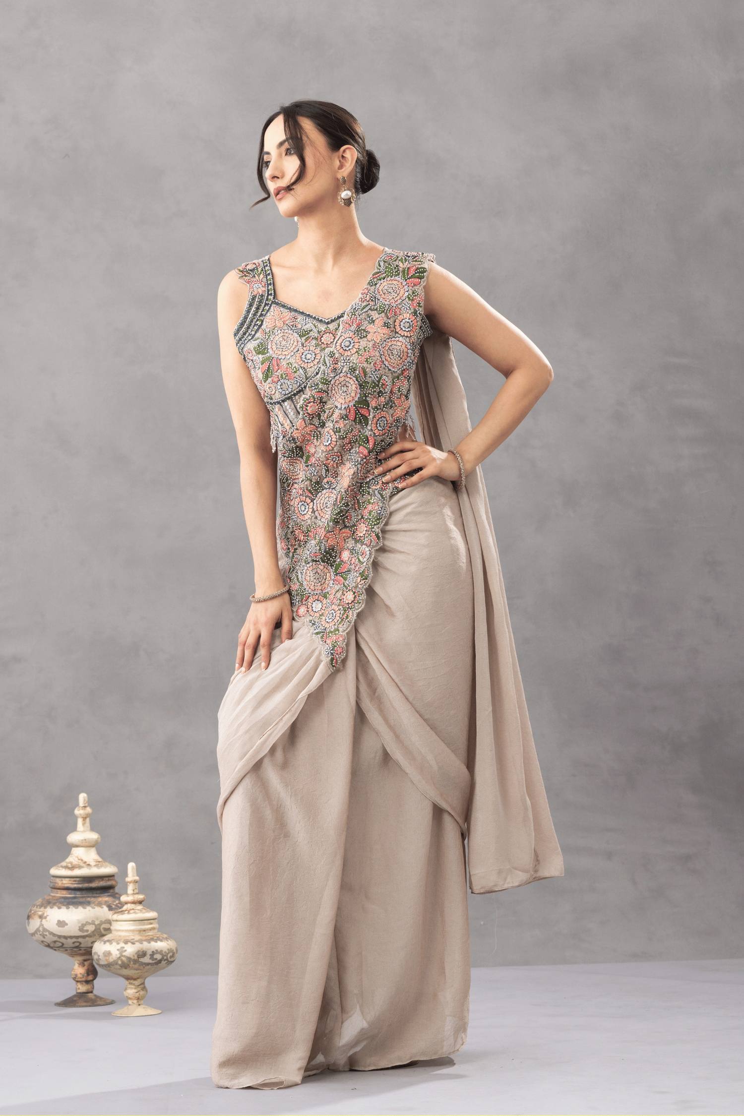 Elegant Ready Saree with Floral Embroidery Blouse – Festive & Wedding Wear