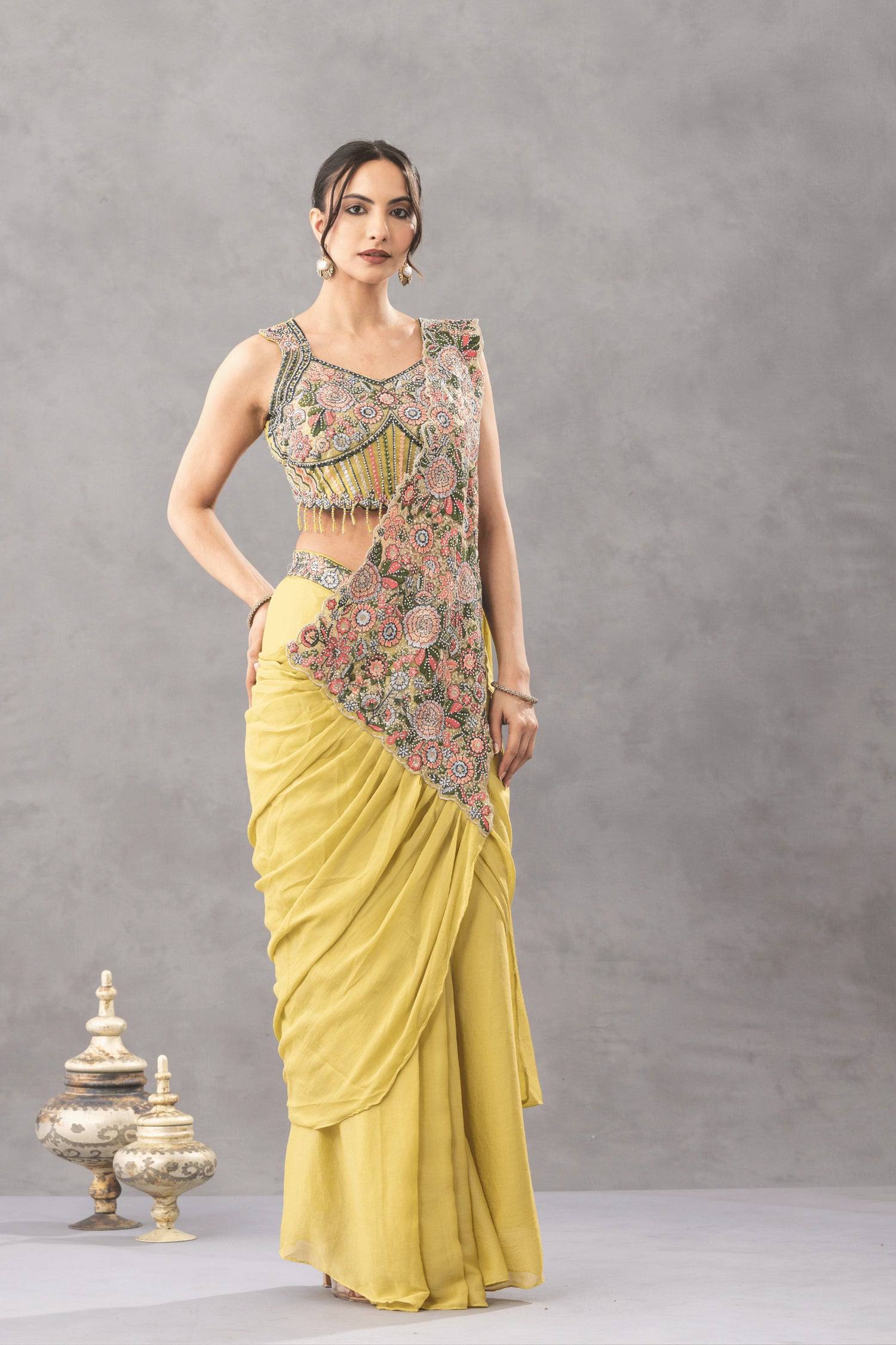 Elegant Ready Saree with Floral Embroidery Blouse – Festive & Wedding Wear