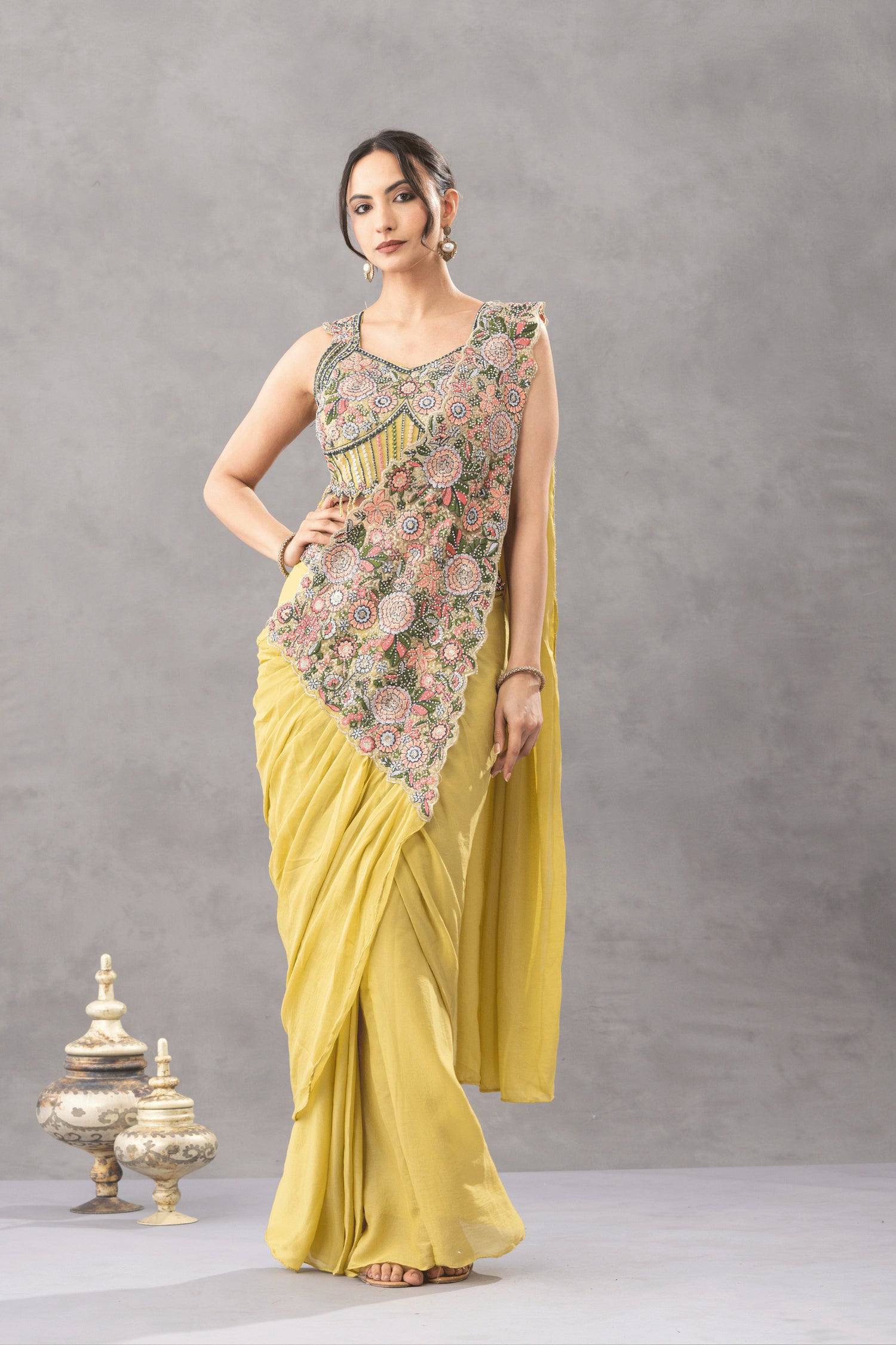 Elegant Ready Saree with Floral Embroidery Blouse – Festive & Wedding Wear