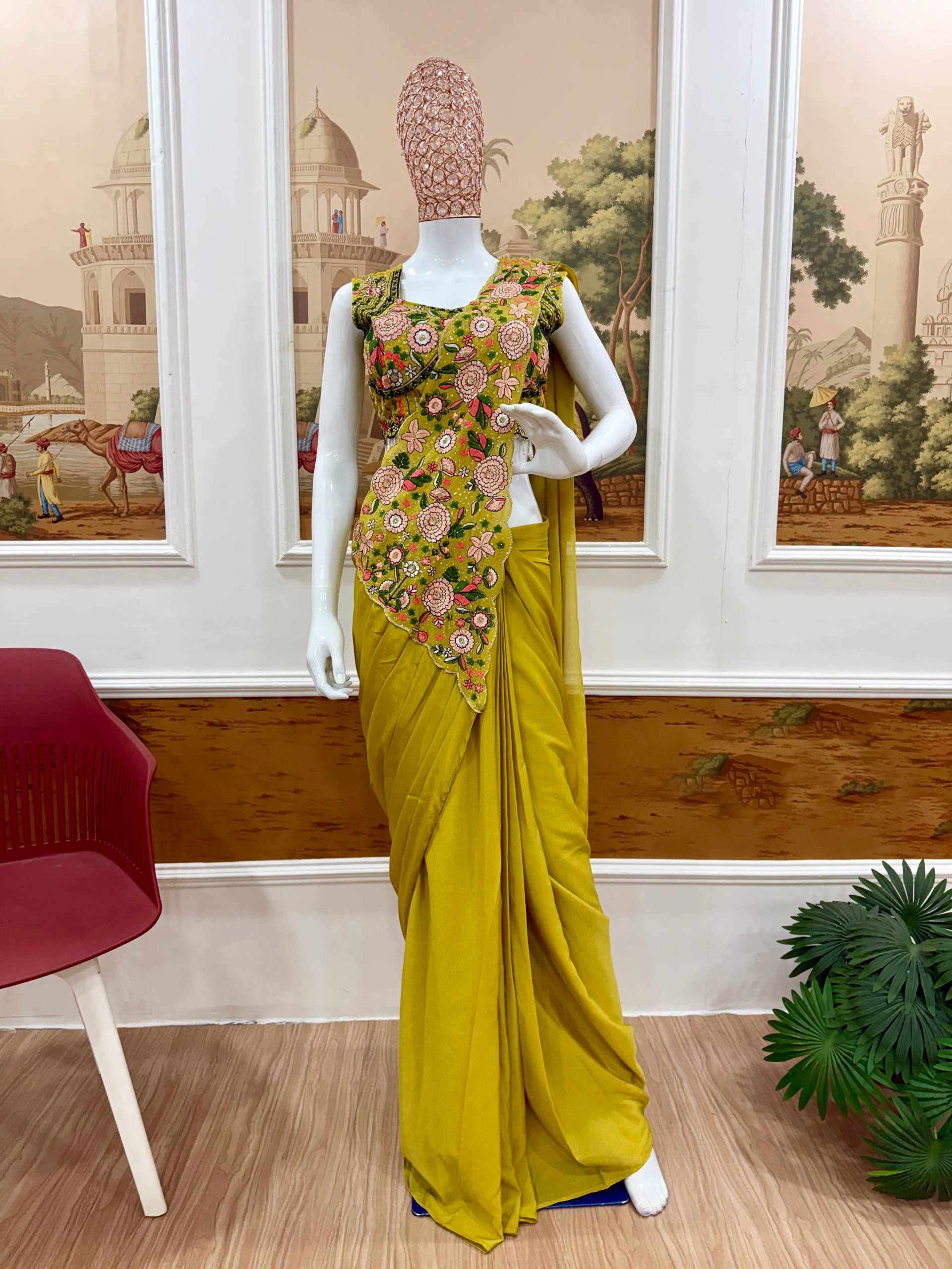 Elegant Ready Saree with Floral Embroidery Blouse – Festive & Wedding Wear