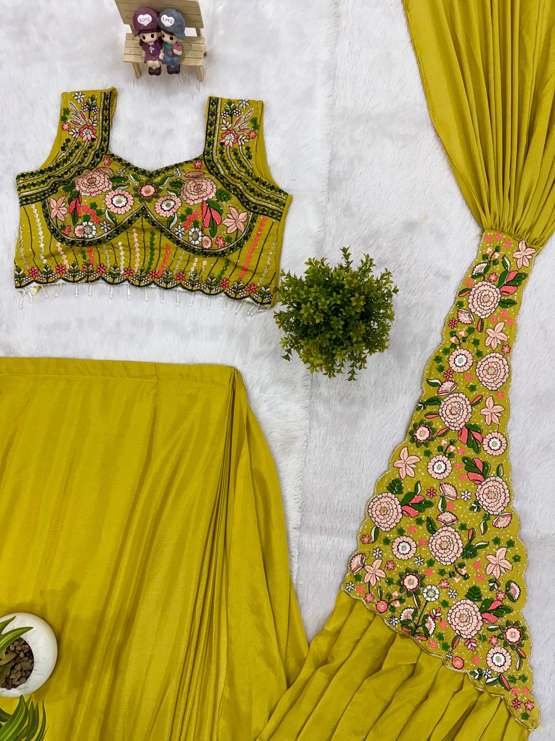 Elegant Ready Saree with Floral Embroidery Blouse – Festive & Wedding Wear