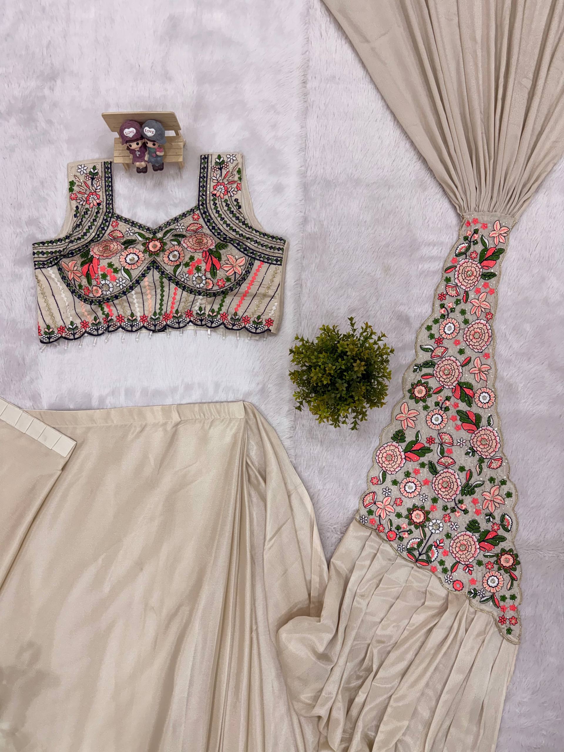 Elegant Ready Saree with Floral Embroidery Blouse – Festive & Wedding Wear