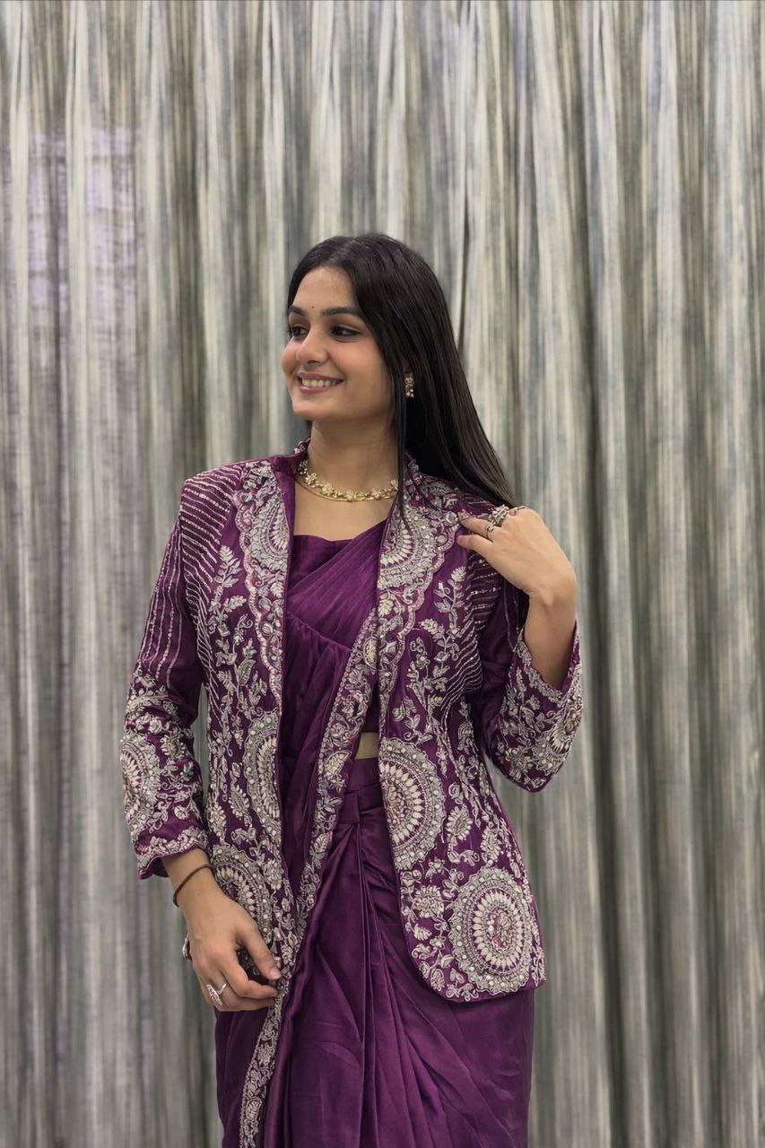 Premium Ready-To-Wear Saree with Embroidered Jacket – Trendy Collection