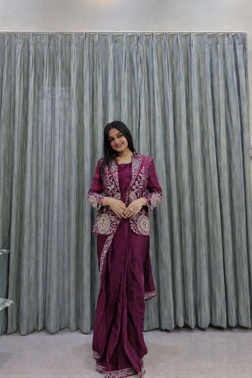 Premium Ready-To-Wear Saree with Embroidered Jacket – Trendy Collection