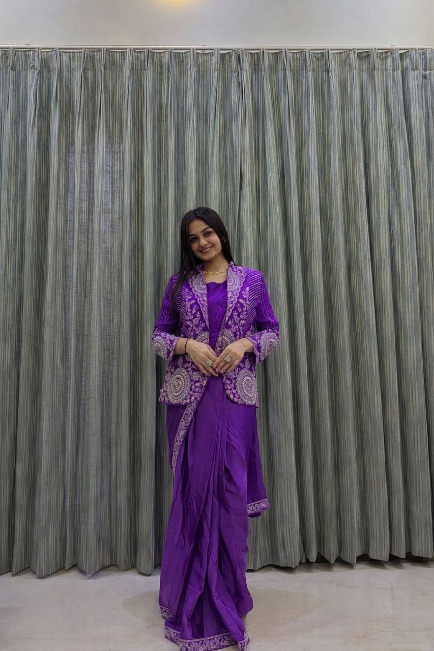 Premium Ready-To-Wear Saree with Embroidered Jacket – Trendy Collection