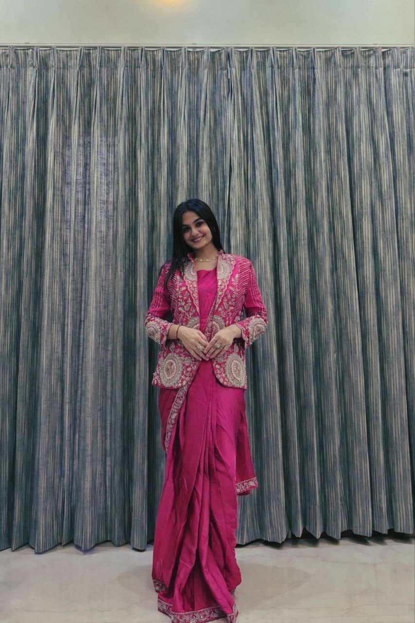 Premium Ready-To-Wear Saree with Embroidered Jacket – Trendy Collection