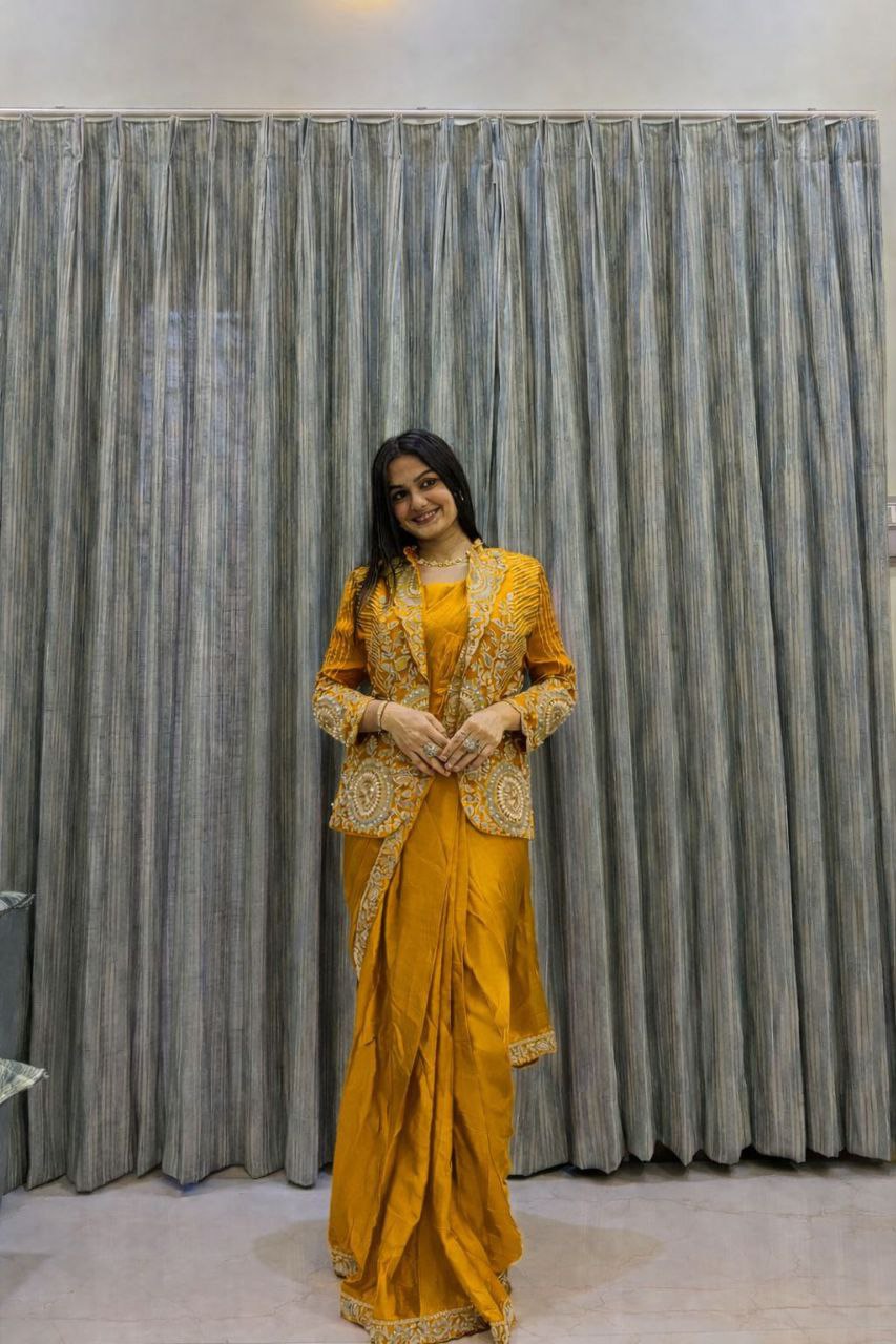 Premium Ready-To-Wear Saree with Embroidered Jacket – Trendy Collection