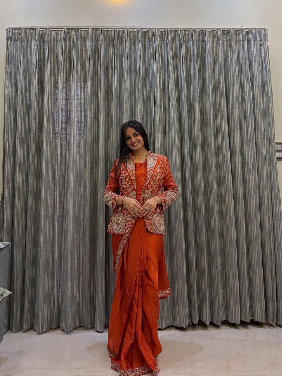 Premium Ready-To-Wear Saree with Embroidered Jacket – Trendy Collection