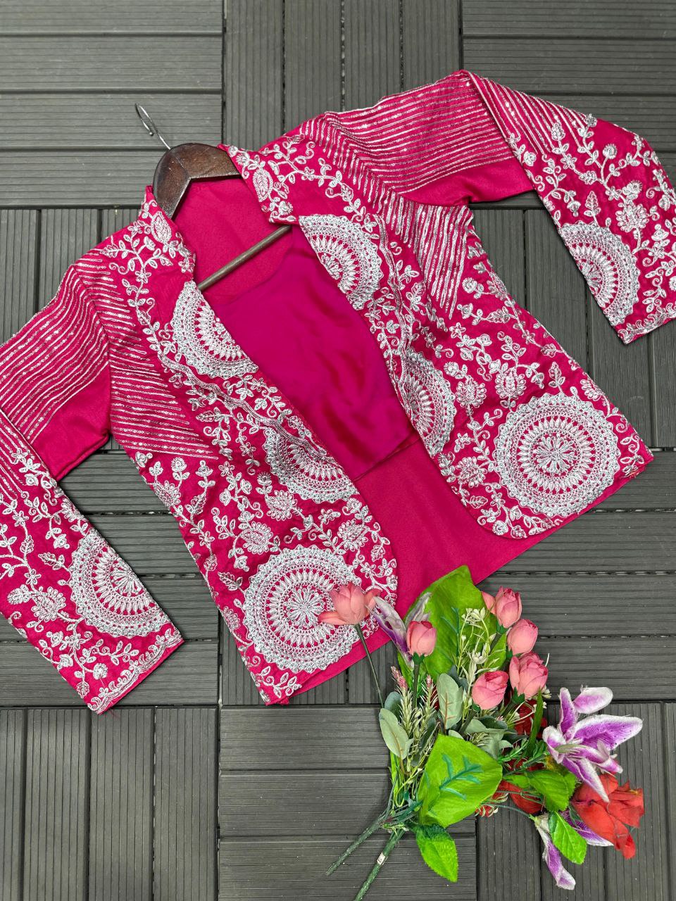 Premium Ready-To-Wear Saree with Embroidered Jacket – Trendy Collection