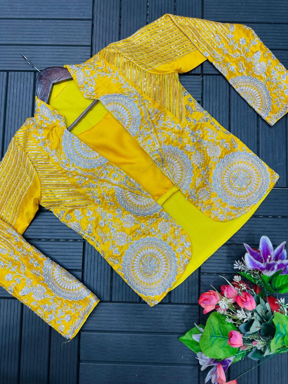 Premium Ready-To-Wear Saree with Embroidered Jacket – Trendy Collection