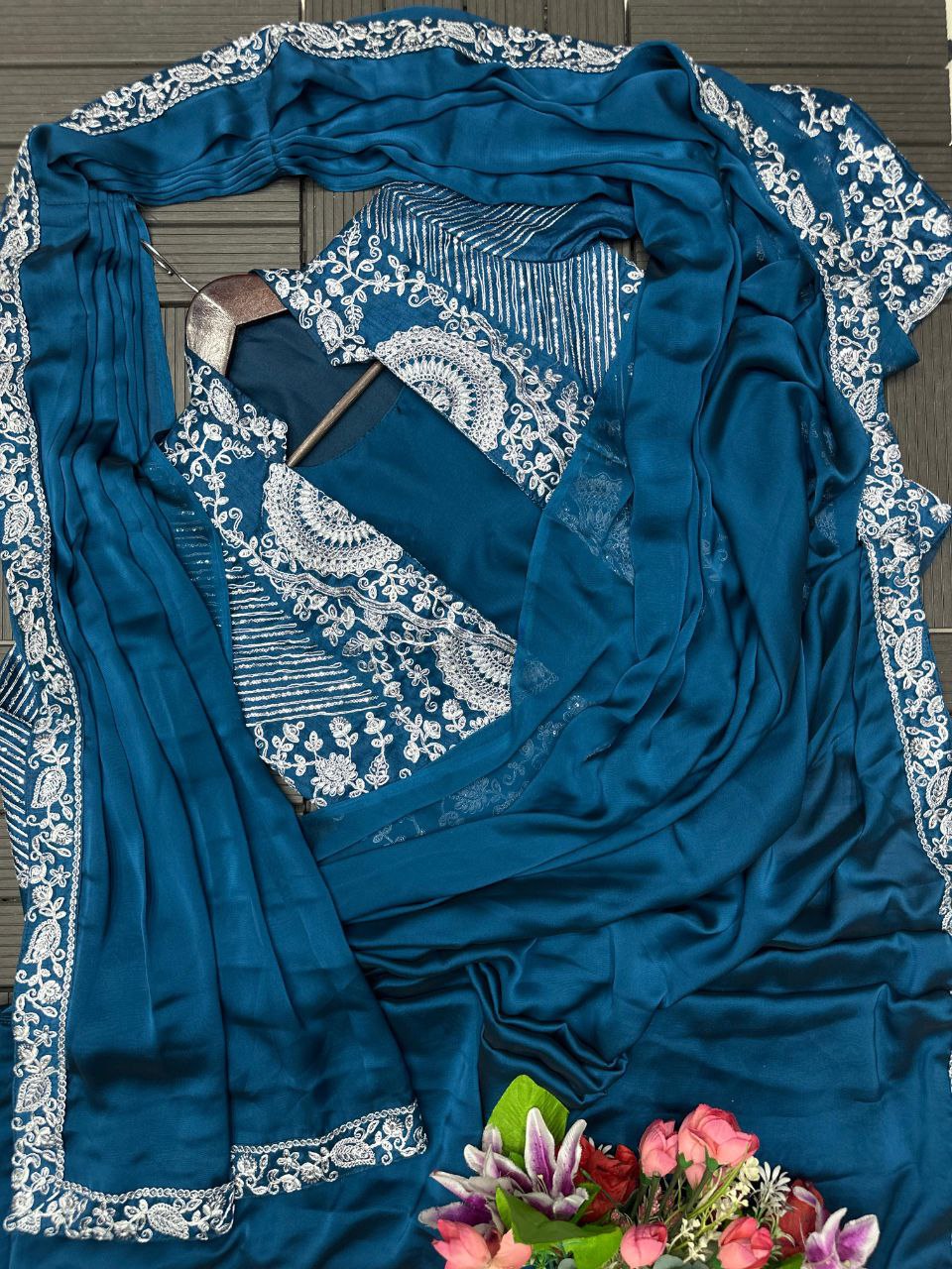 Premium Ready-To-Wear Saree with Embroidered Jacket – Trendy Collection