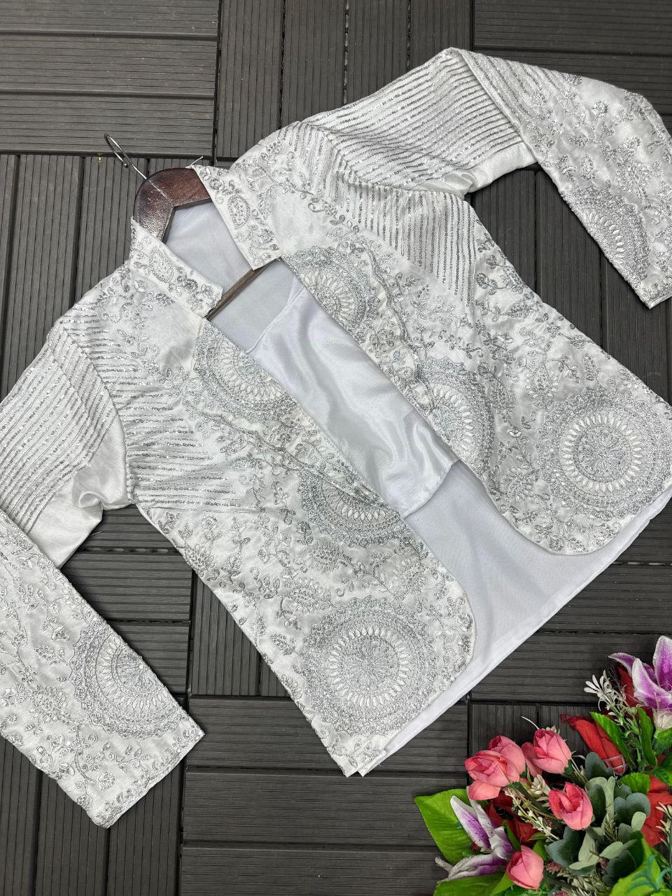 Premium Ready-To-Wear Saree with Embroidered Jacket – Trendy Collection