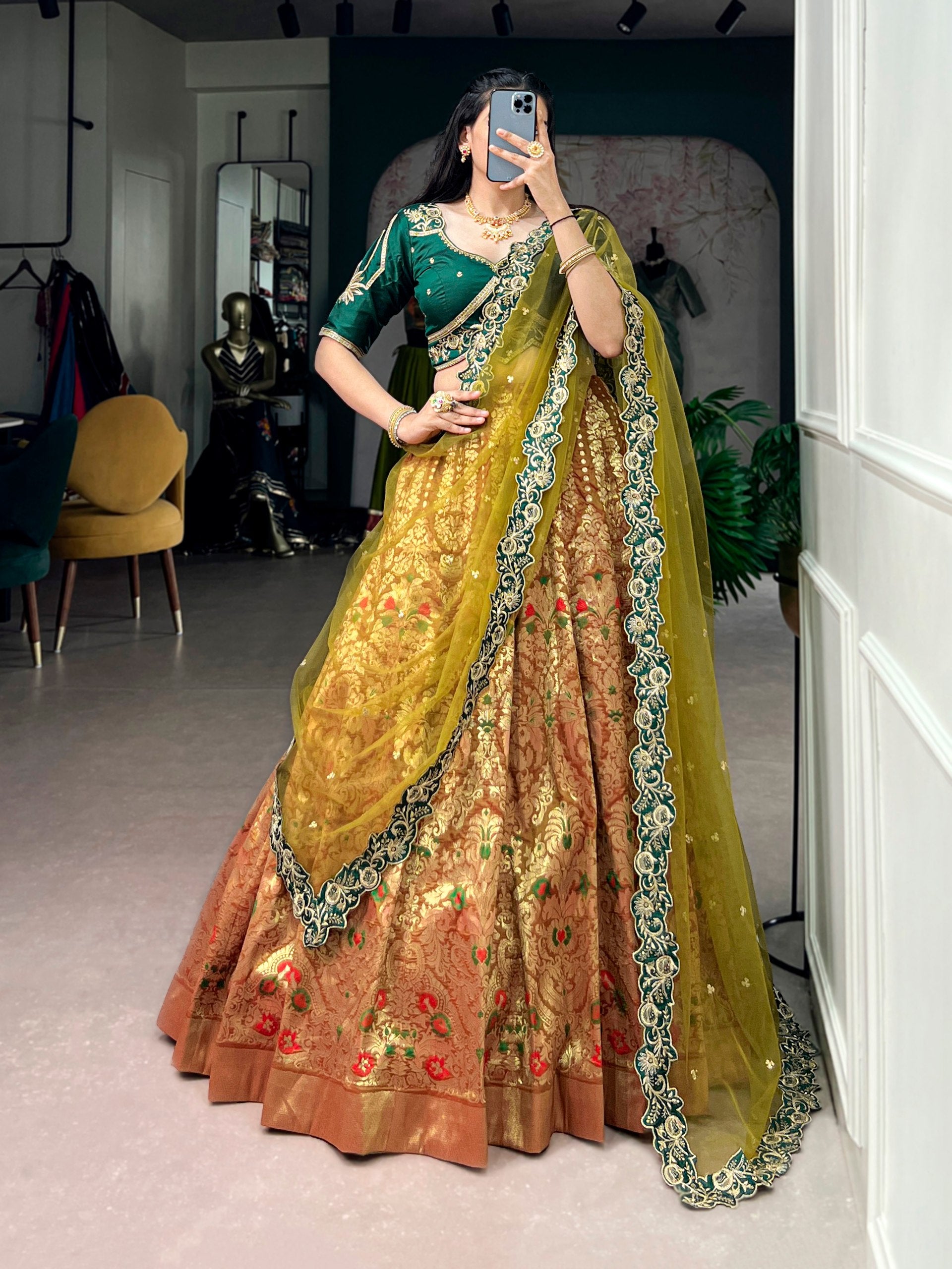 Women's Banarasi Silk Lehenga Choli with Net Dupatta | Zari Woven Designer Wedding, Bridal, Festive & Party Wear
