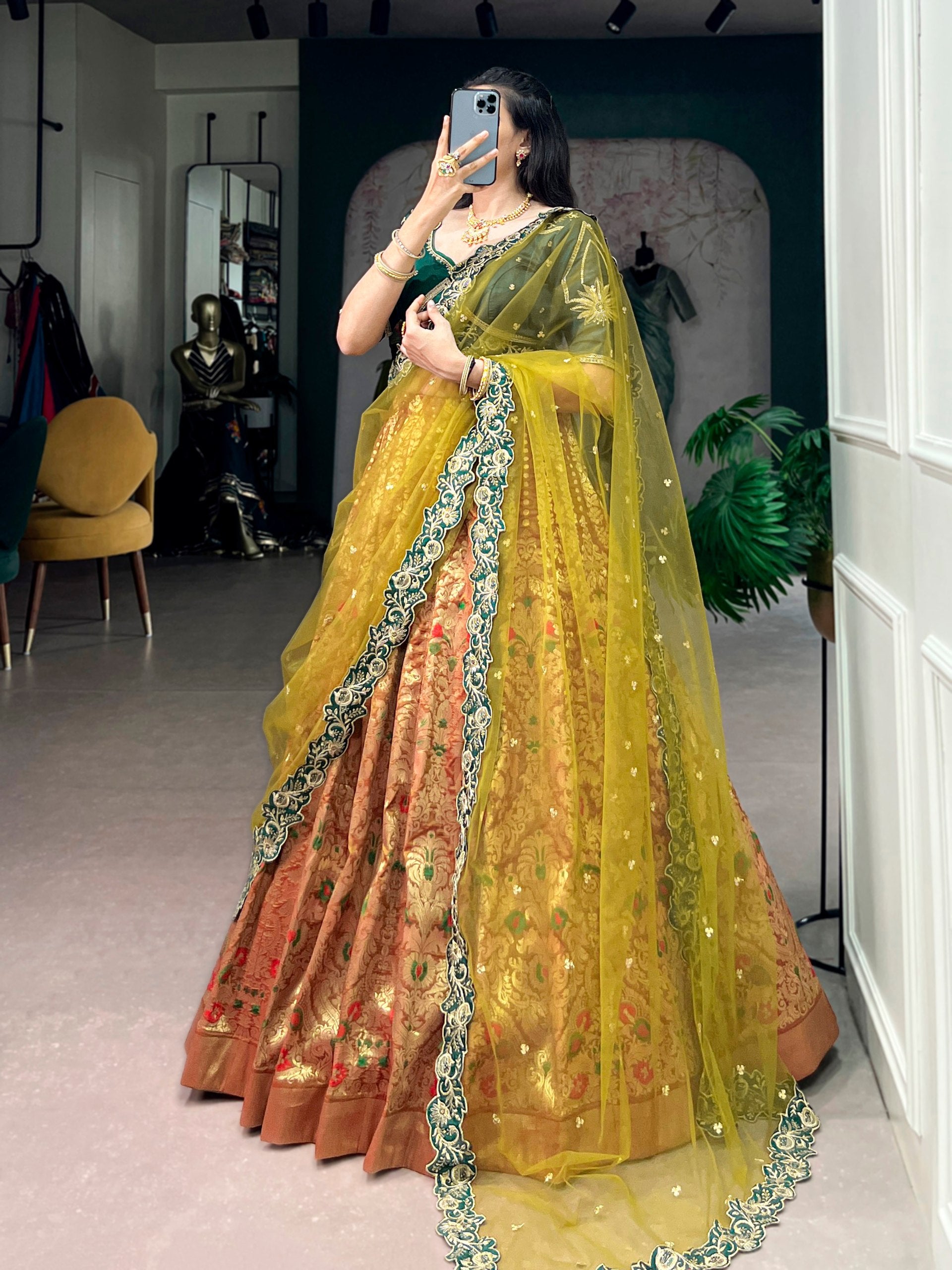 Women's Banarasi Silk Lehenga Choli with Net Dupatta | Zari Woven Designer Wedding, Bridal, Festive & Party Wear